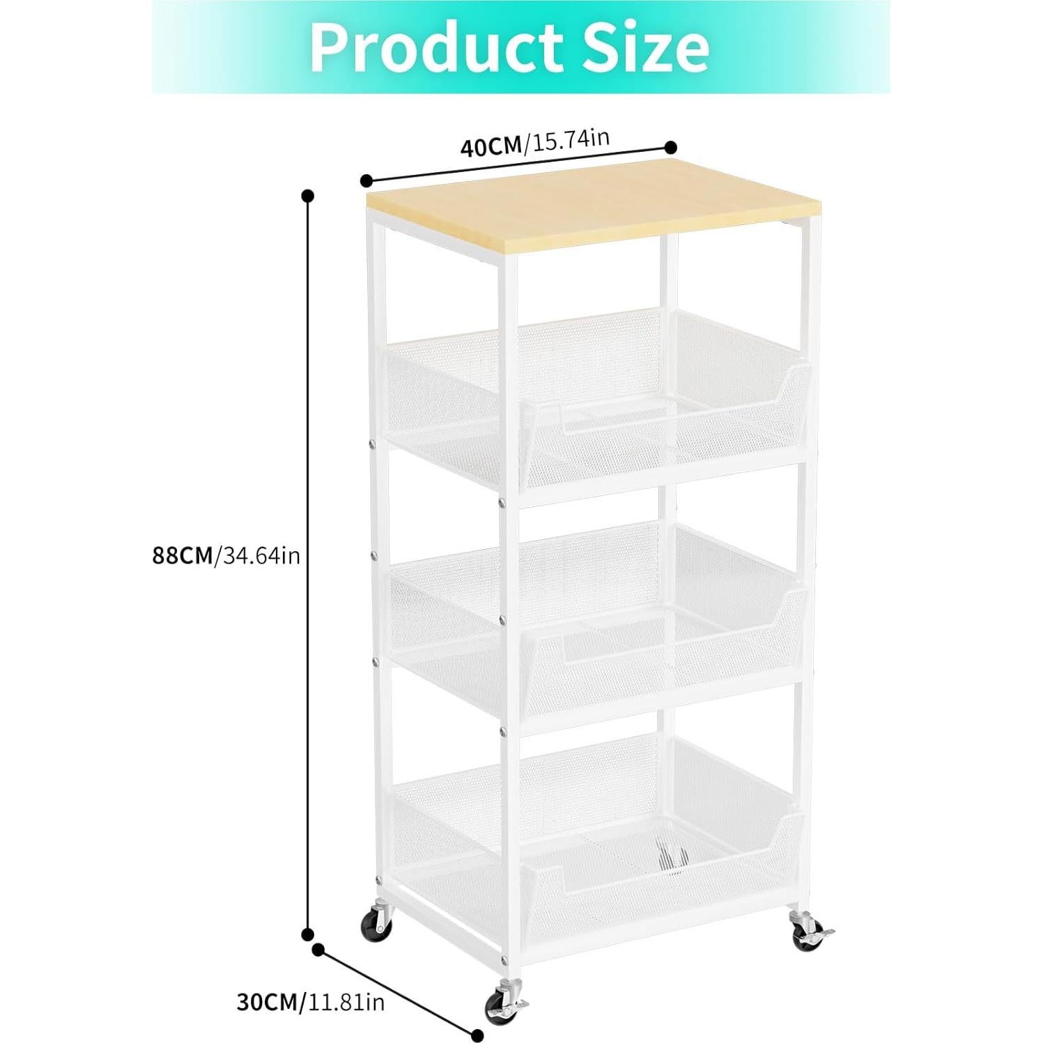 Carrito de Cocina HapiRm Blanco 4 Niveles con Canasta de Frutas