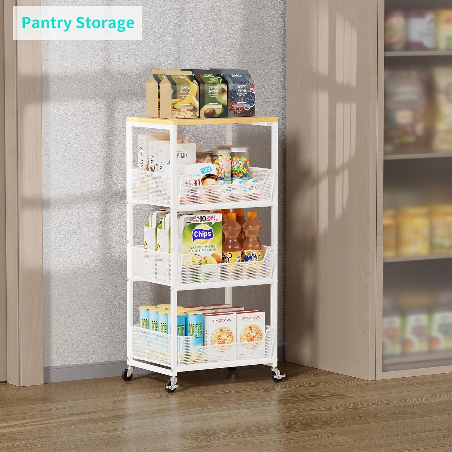 Carrito de Cocina HapiRm Blanco 4 Niveles con Canasta de Frutas