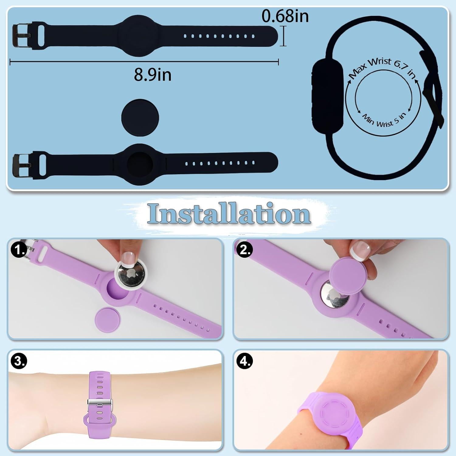 Pulsera Airtag Impermeable Tyanuzz para Niños Ajustable Negra