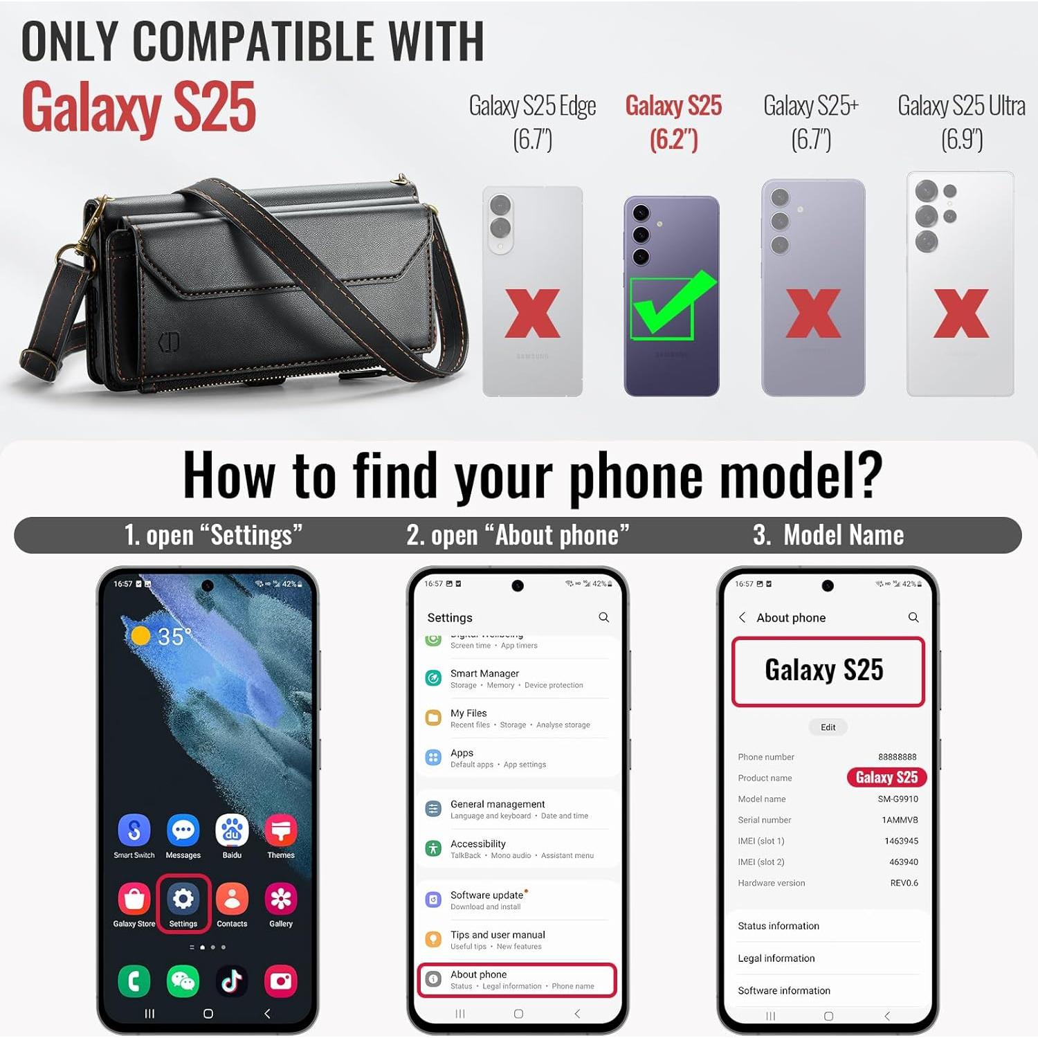 Funda de Cartera Strapurs para Samsung Galaxy S25 5G - Negro