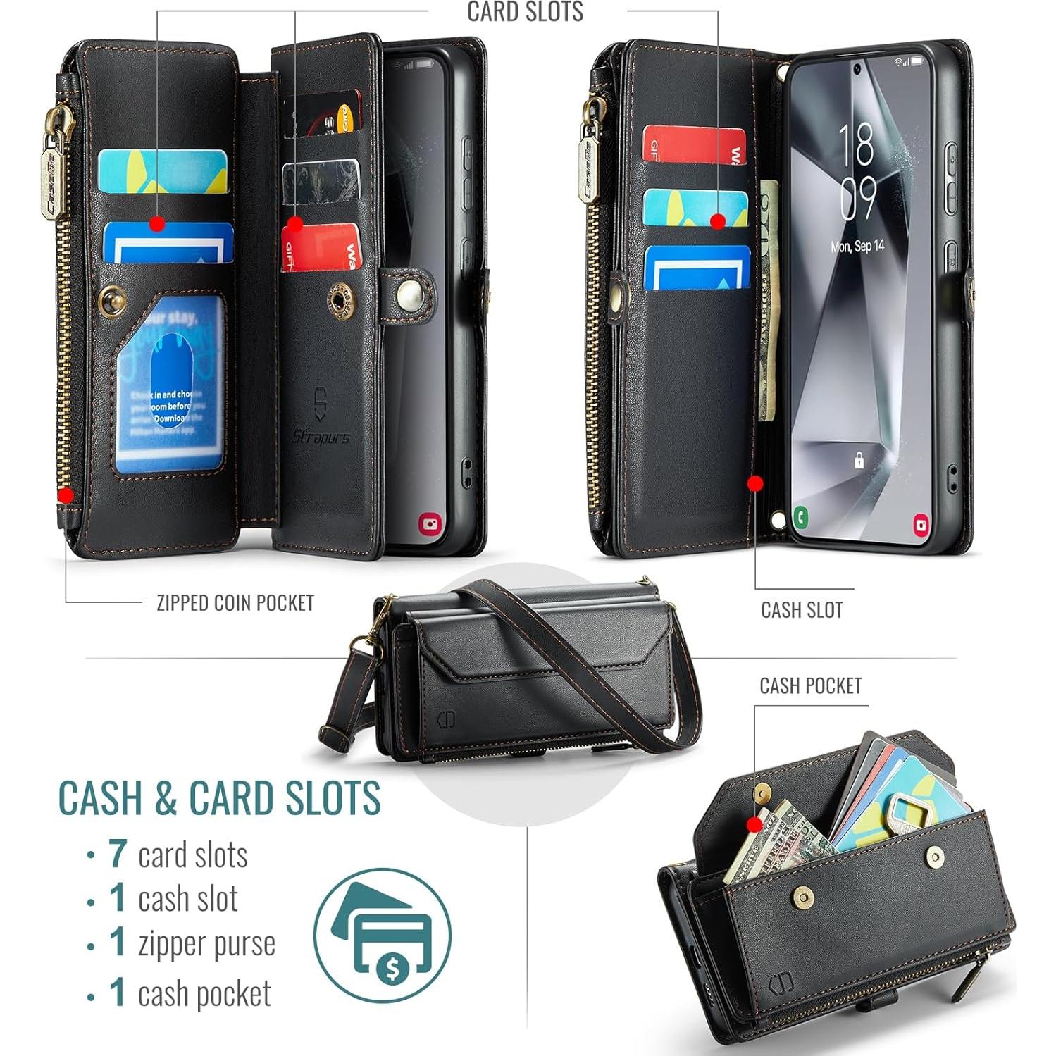 Funda de Cartera Strapurs para Samsung Galaxy S25 5G - Negro