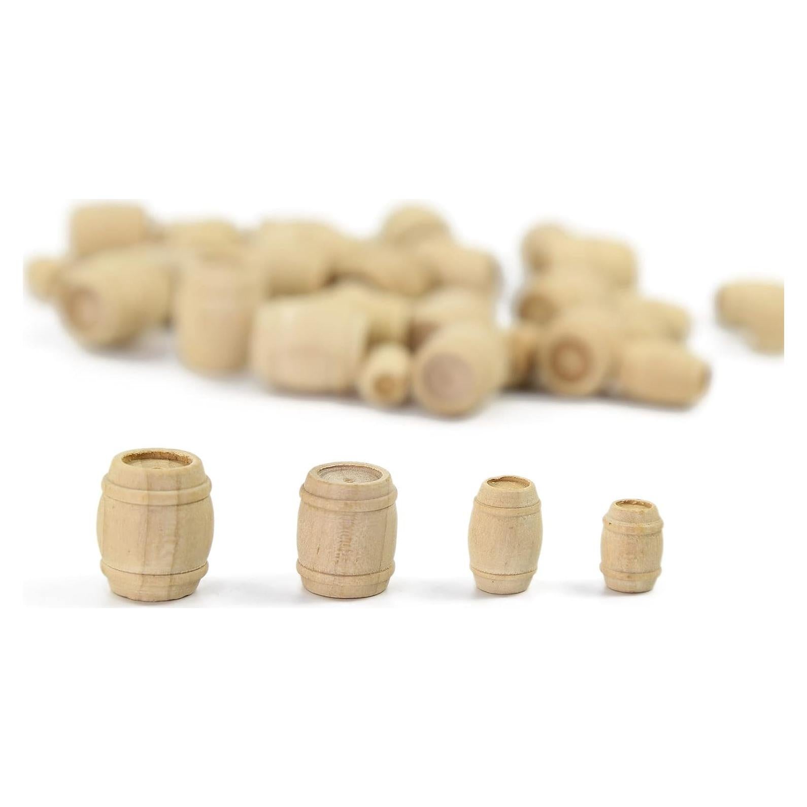 MT001 50pcs Model Railway 1:87 Wooden Wine Barrel HO OO Scale Cask Bucket (4 Sizes Mixed)
