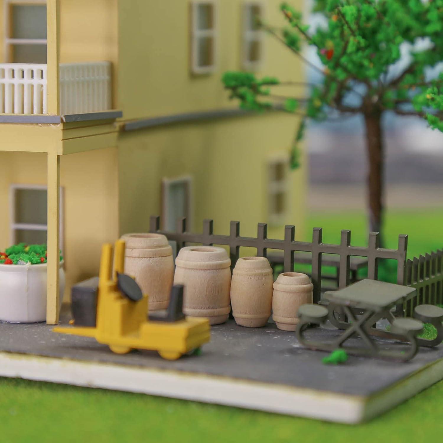 MT001 50pcs Model Railway 1:87 Wooden Wine Barrel HO OO Scale Cask Bucket (4 Sizes Mixed)