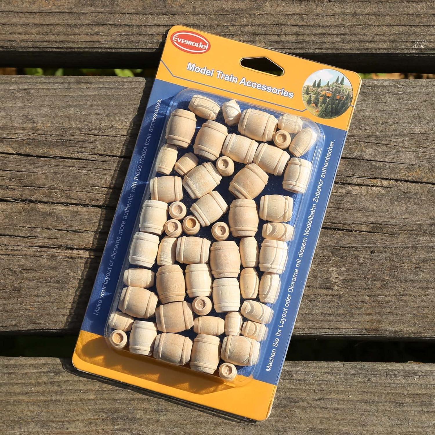 MT001 50pcs Model Railway 1:87 Wooden Wine Barrel HO OO Scale Cask Bucket (4 Sizes Mixed)