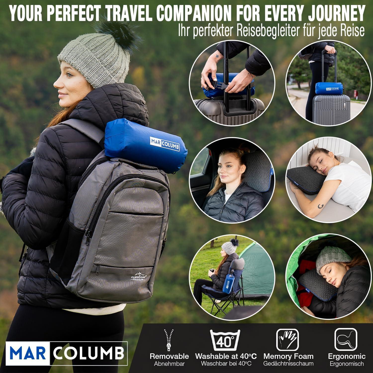 Almohada de Viaje Marcolumb Espuma de Memoria Gris 40x25cm