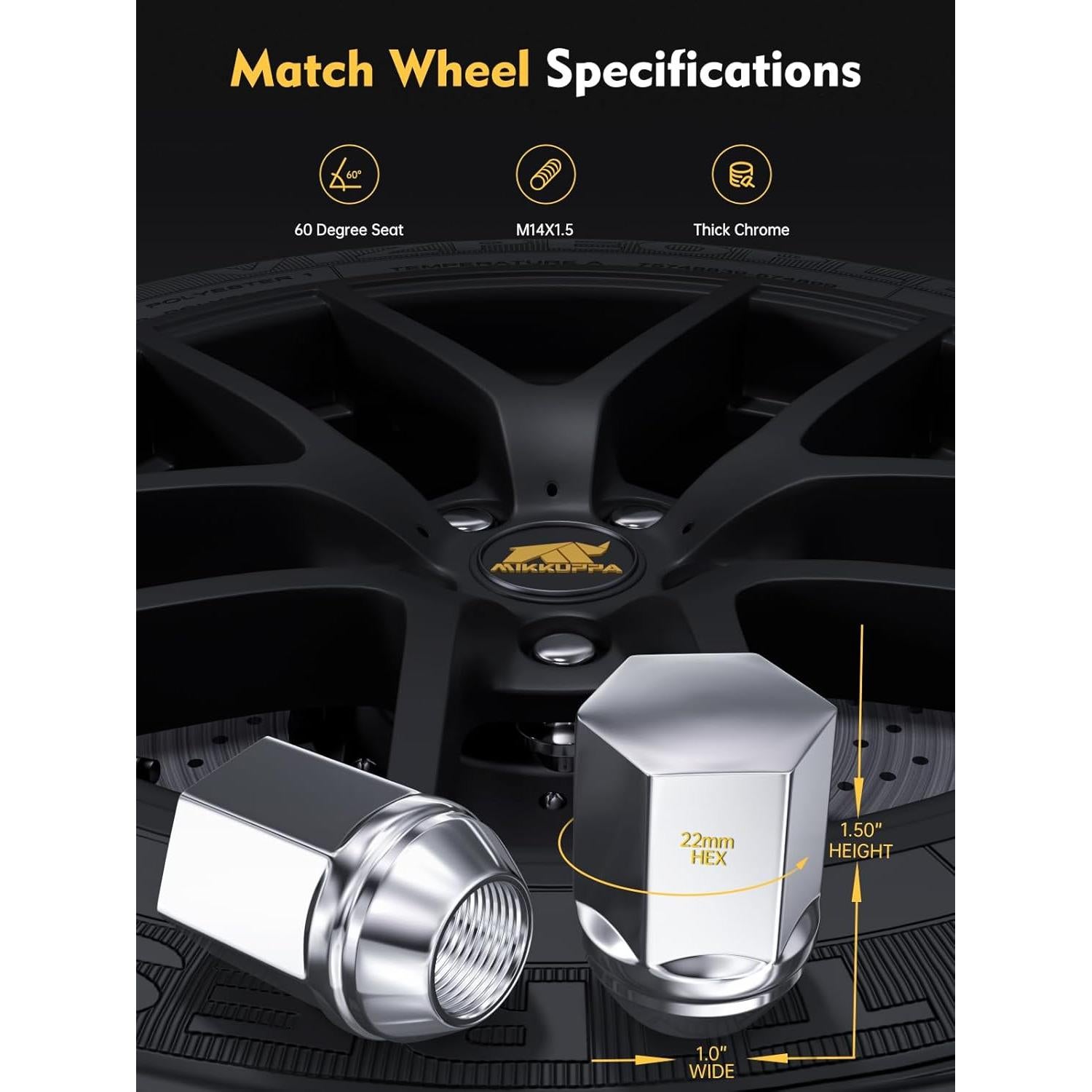 MIKKUPPA Tuercas de Rueda M14x1.5 Cromo 24pcs para Chrysler