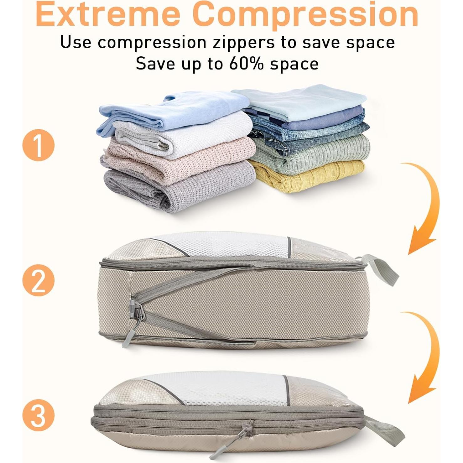 Cubos de Compresión ZDAUK 6 Set Beige para Empacar Viajes