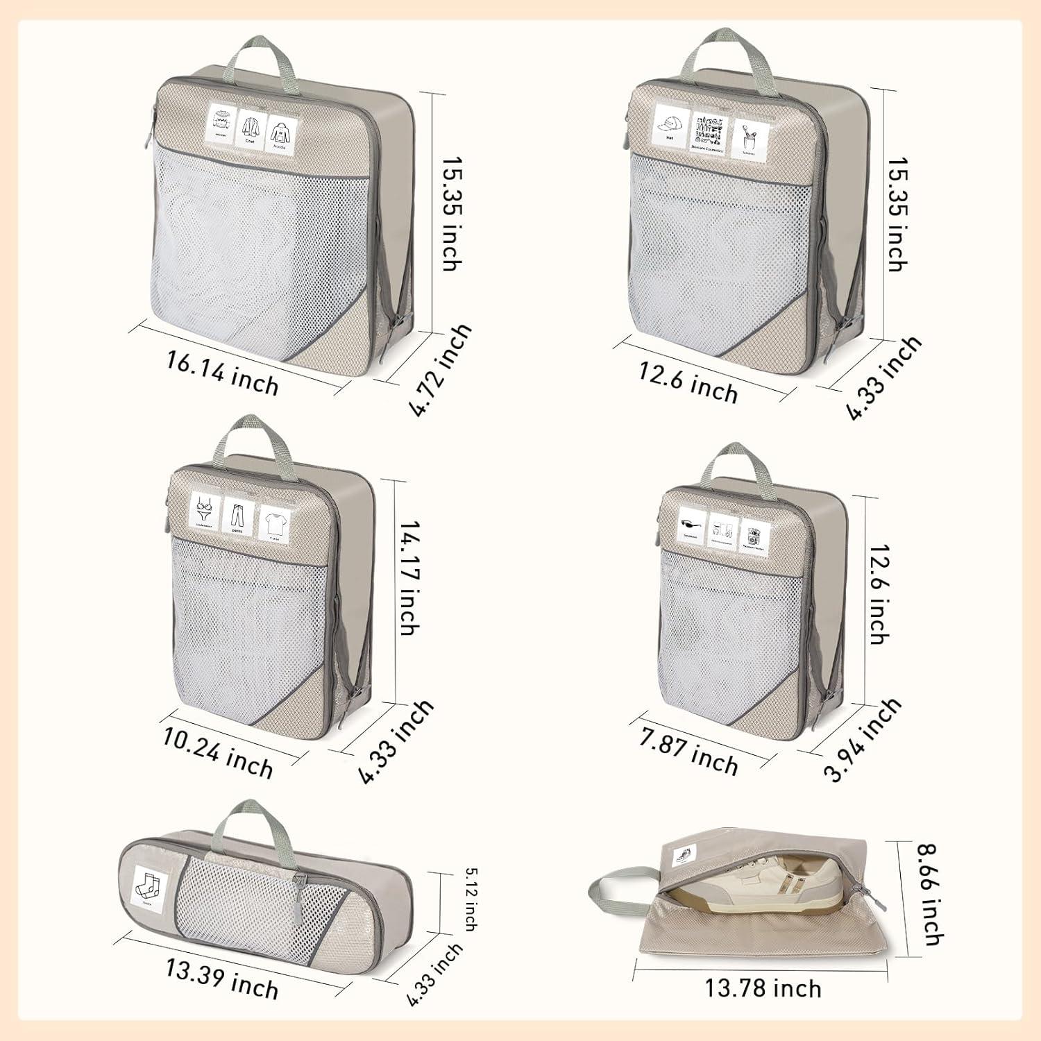 Cubos de Compresión ZDAUK 6 Set Beige para Empacar Viajes