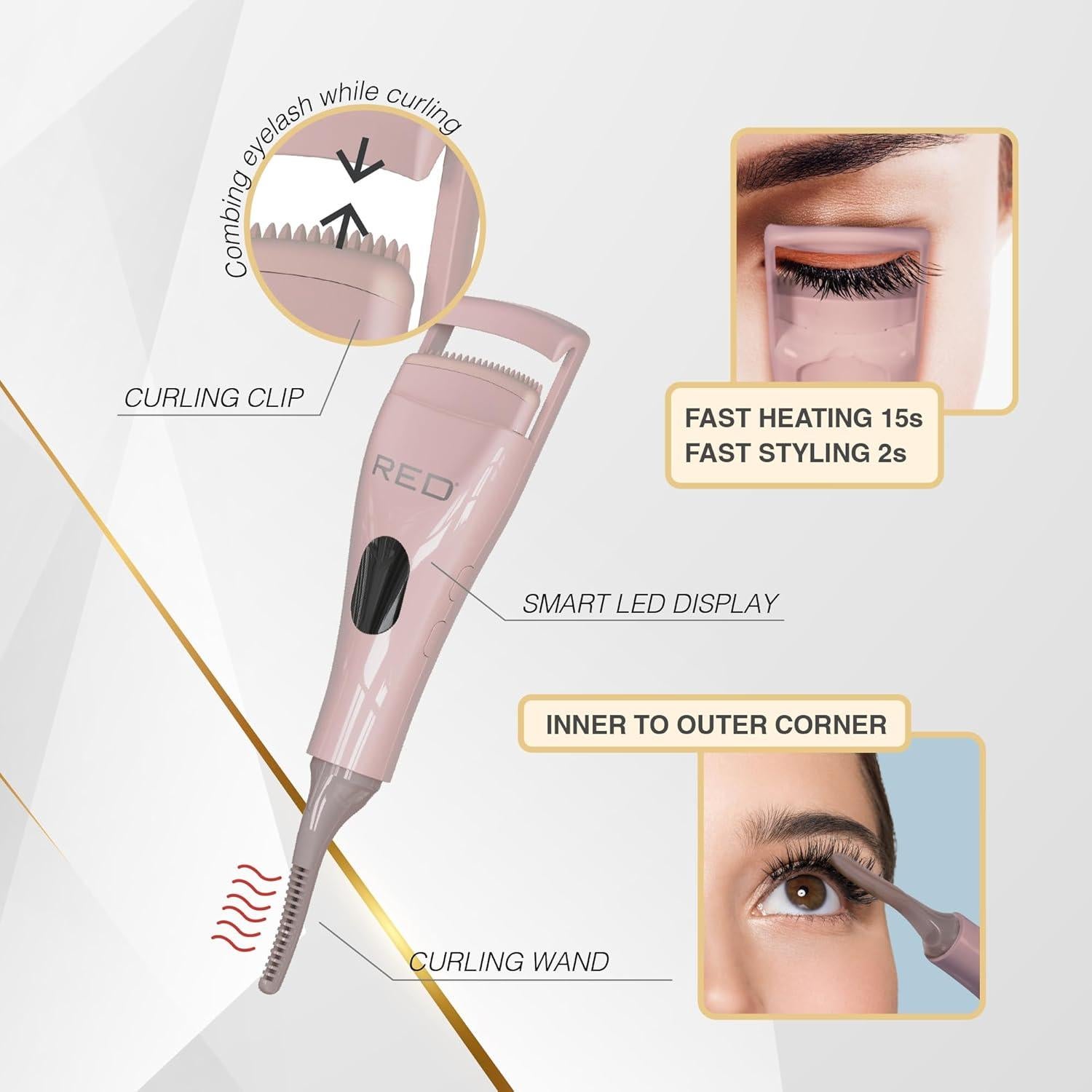 Rizador de Pestañas Eléctrico Red by Kiss 2-en-1 Rosa USB-C