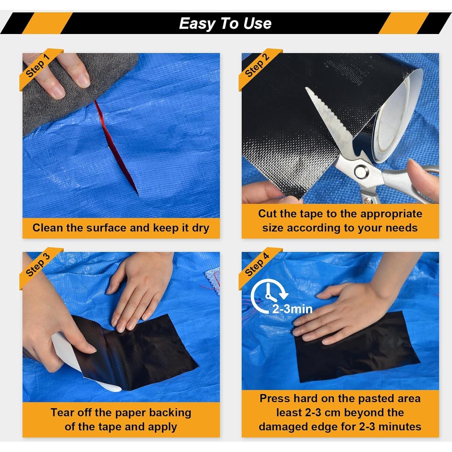 Cinta de Reparación de Toldos Succulentlovers 12cm x 7.6m Negra