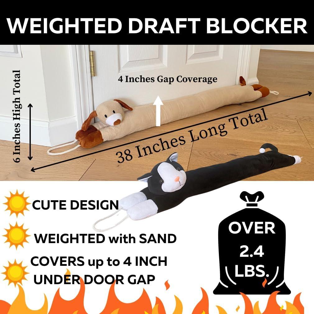 Evelots Tapón de Corrientes para Puertas y Ventanas - 96.5 cm - Paquete de 2 - Bloqueador de Aire Frío, Ruido y Polvo