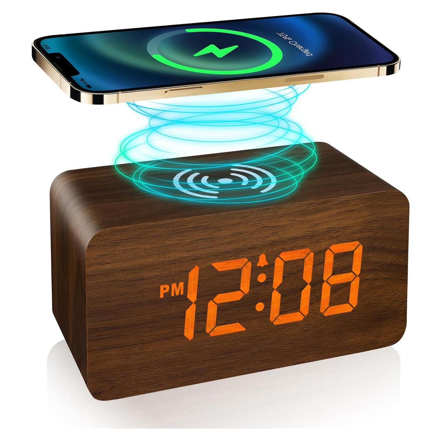 Reloj Despertador Digital CLEVER BRIGHT Madera Carga Inalámbrica