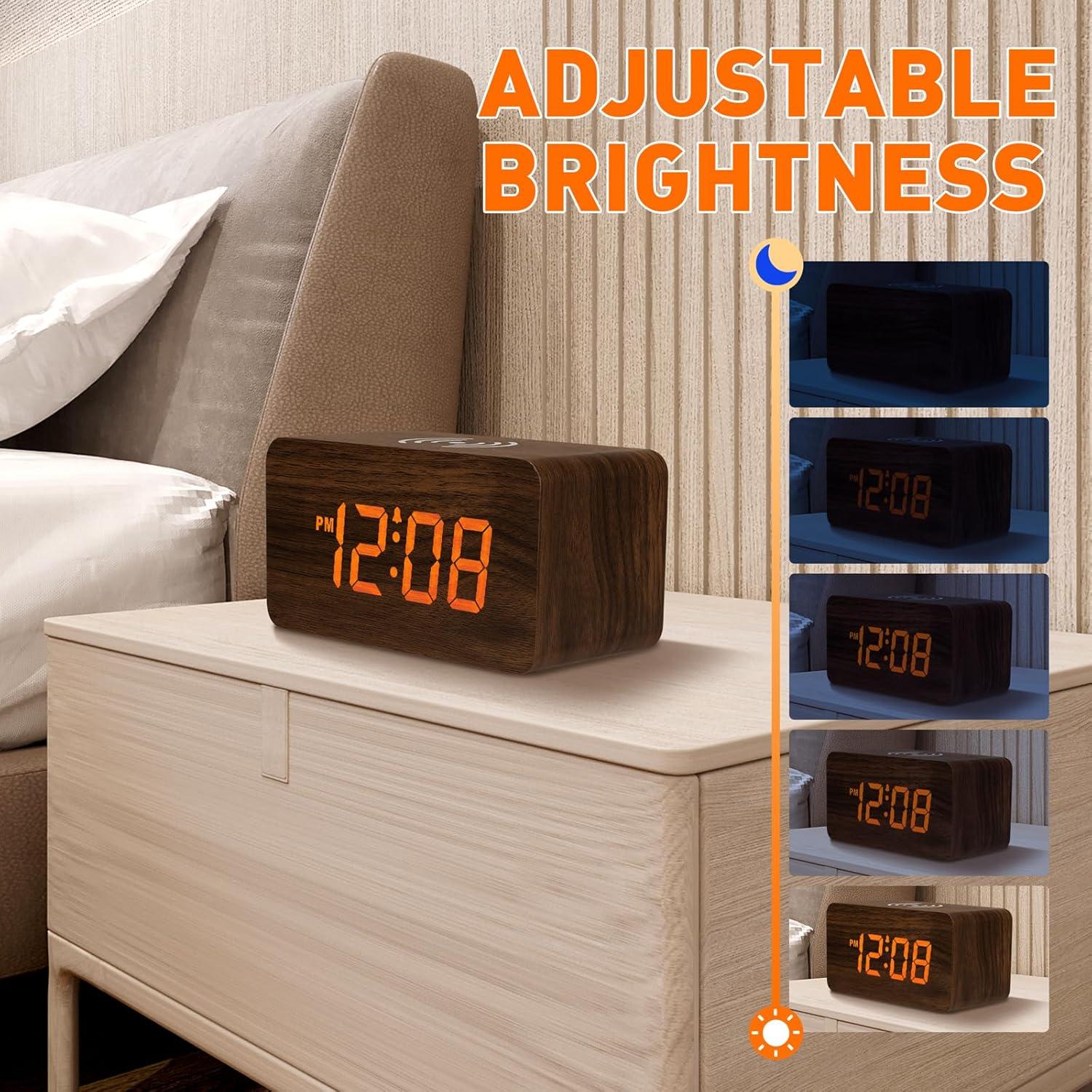Reloj Despertador Digital CLEVER BRIGHT Madera Carga Inalámbrica