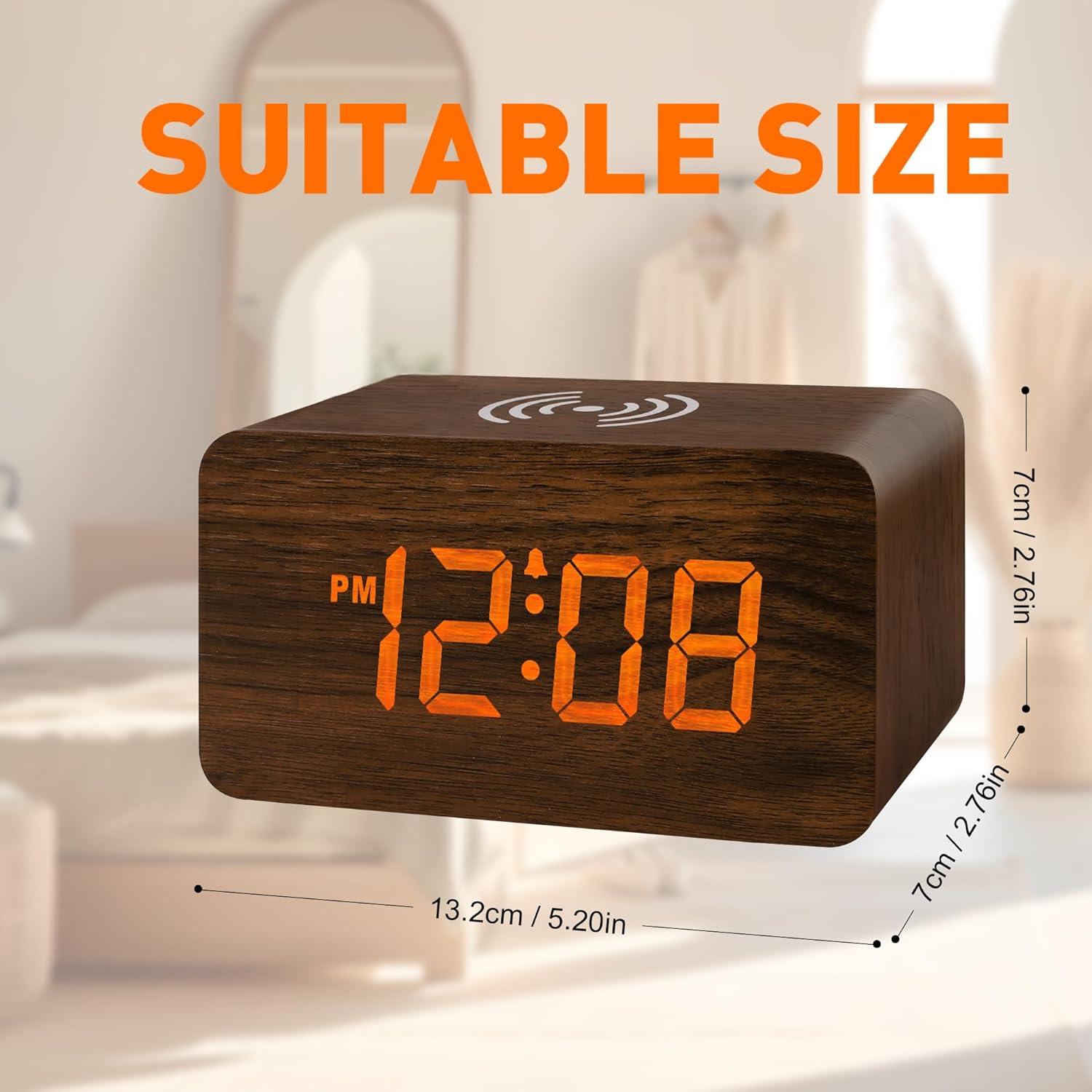 Reloj Despertador Digital CLEVER BRIGHT Madera Carga Inalámbrica