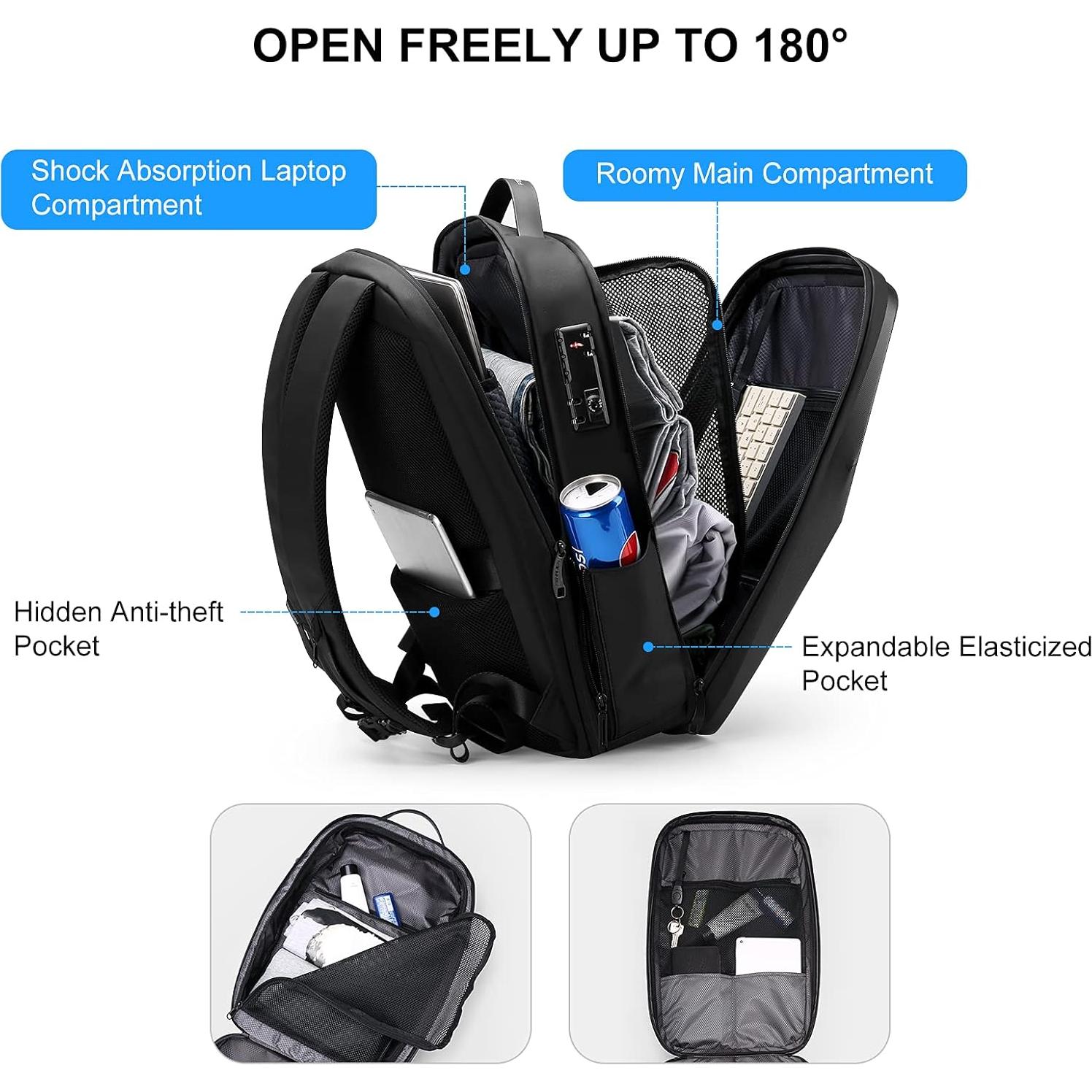 Mochila FENRUIEN 17.3" Antirrobo Impermeable USB Negra