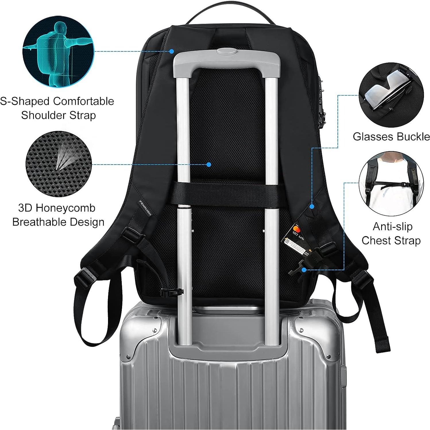 Mochila FENRUIEN 17.3" Antirrobo Impermeable USB Negra