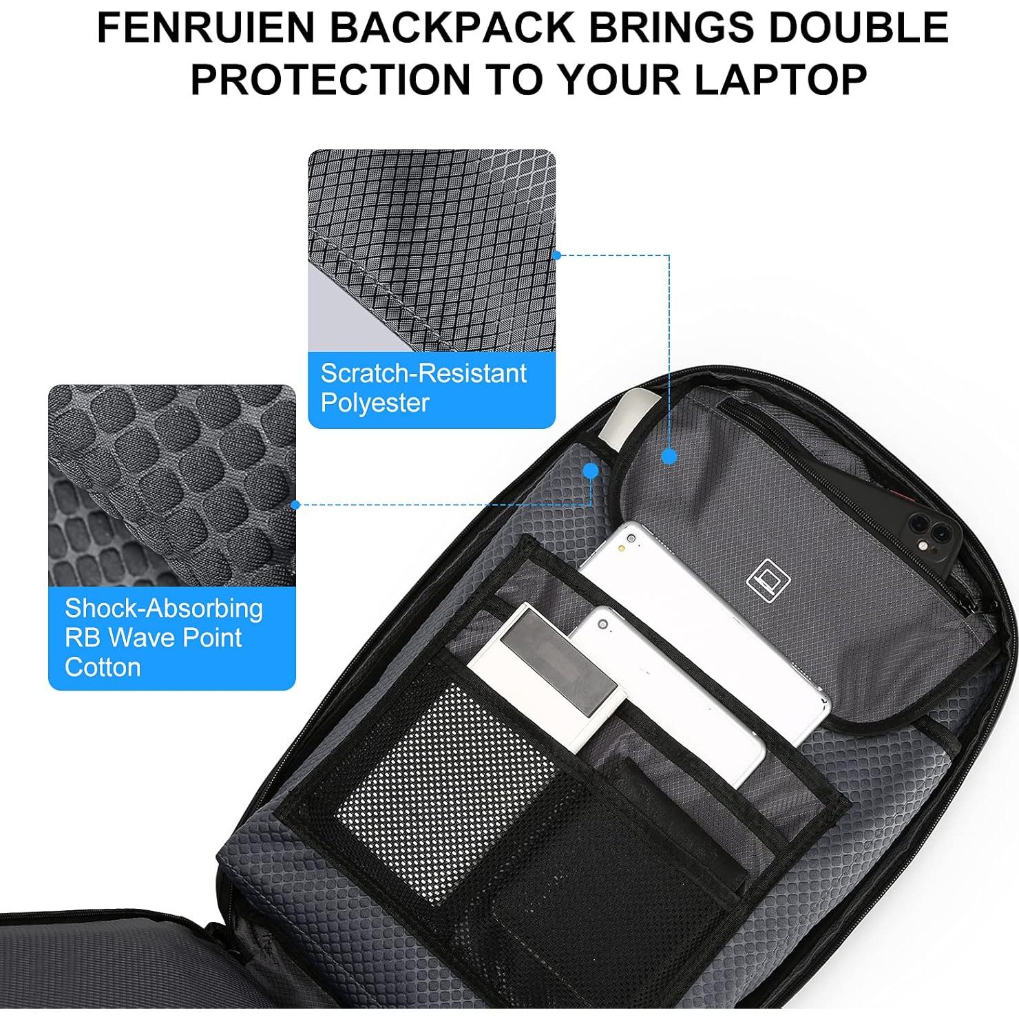 Mochila FENRUIEN 17.3" Antirrobo Impermeable USB Negra