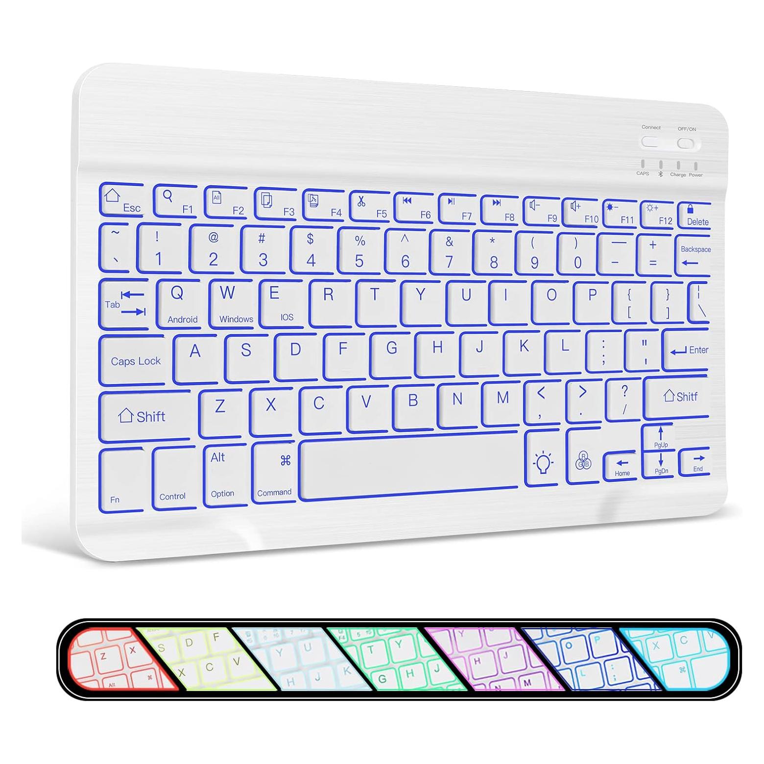 XIWMIX Ultra-Slim Wireless Bluetooth Keyboard - 7 Colors Backlit Universal Rechargeable Keyboard Compatible with iPad Pro/iPad Air/iPad 9.7/iPad 10.2/iPad mini and Other iOS Android Windows Devices