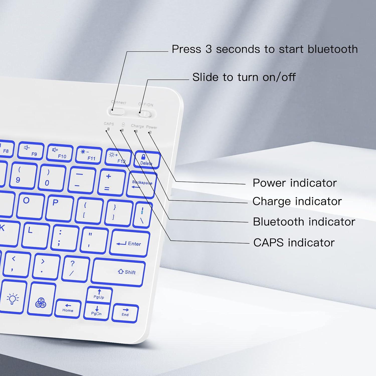 XIWMIX Ultra-Slim Wireless Bluetooth Keyboard - 7 Colors Backlit Universal Rechargeable Keyboard Compatible with iPad Pro/iPad Air/iPad 9.7/iPad 10.2/iPad mini and Other iOS Android Windows Devices