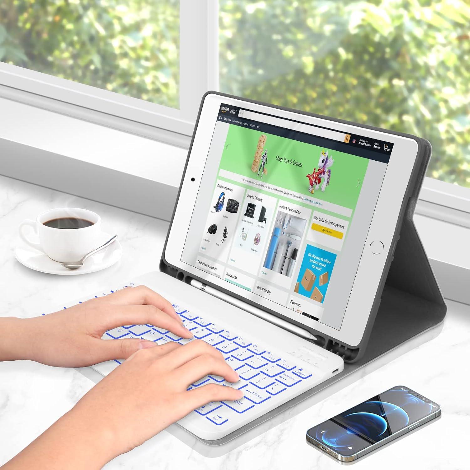 XIWMIX Ultra-Slim Wireless Bluetooth Keyboard - 7 Colors Backlit Universal Rechargeable Keyboard Compatible with iPad Pro/iPad Air/iPad 9.7/iPad 10.2/iPad mini and Other iOS Android Windows Devices