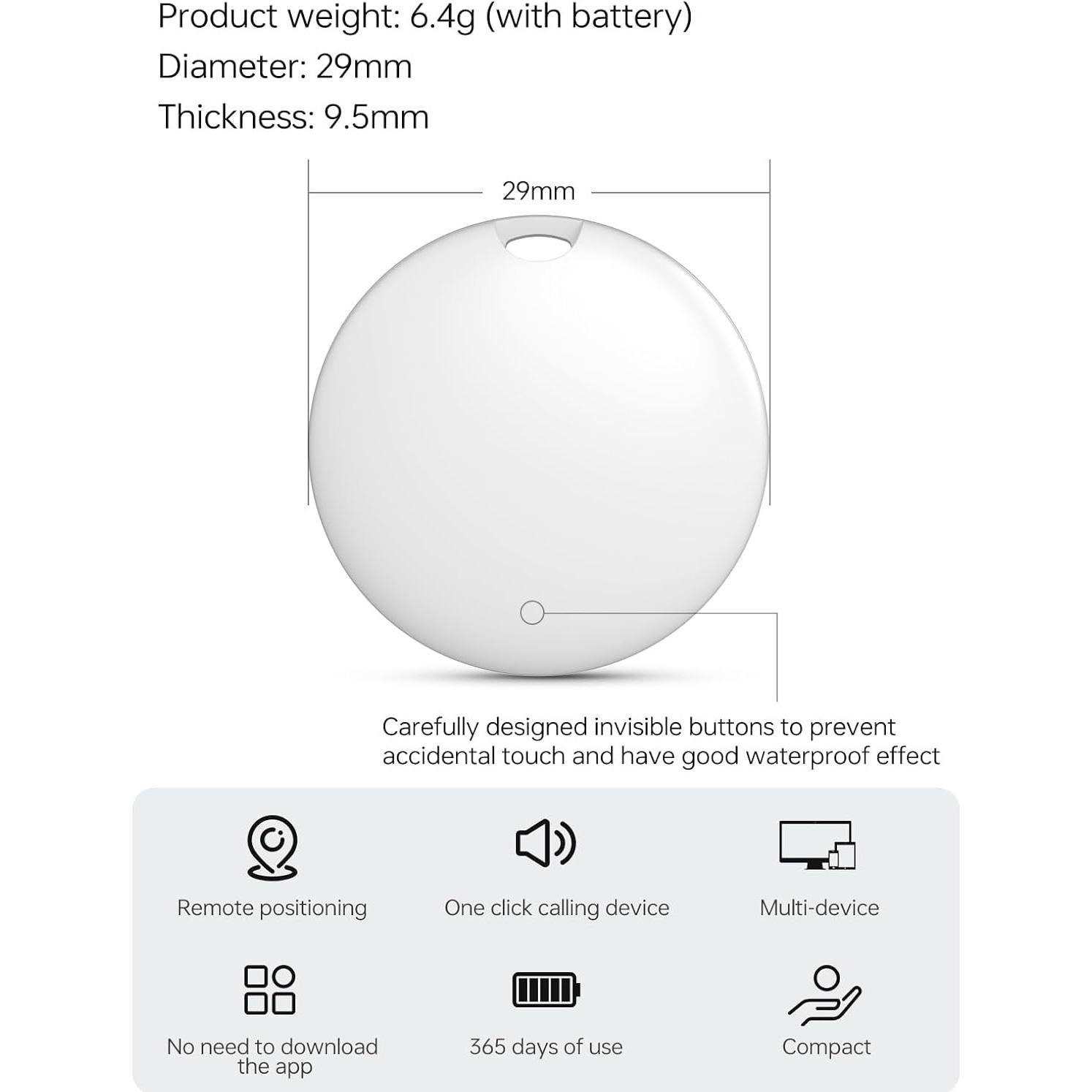 Luggage Tracker, Key Finder, Smart Bluetooth Tracker Pairs with Find My (iOS Only), Item Locator for Wallets, Keys，Louder Alert, Replaceable Battery (White)