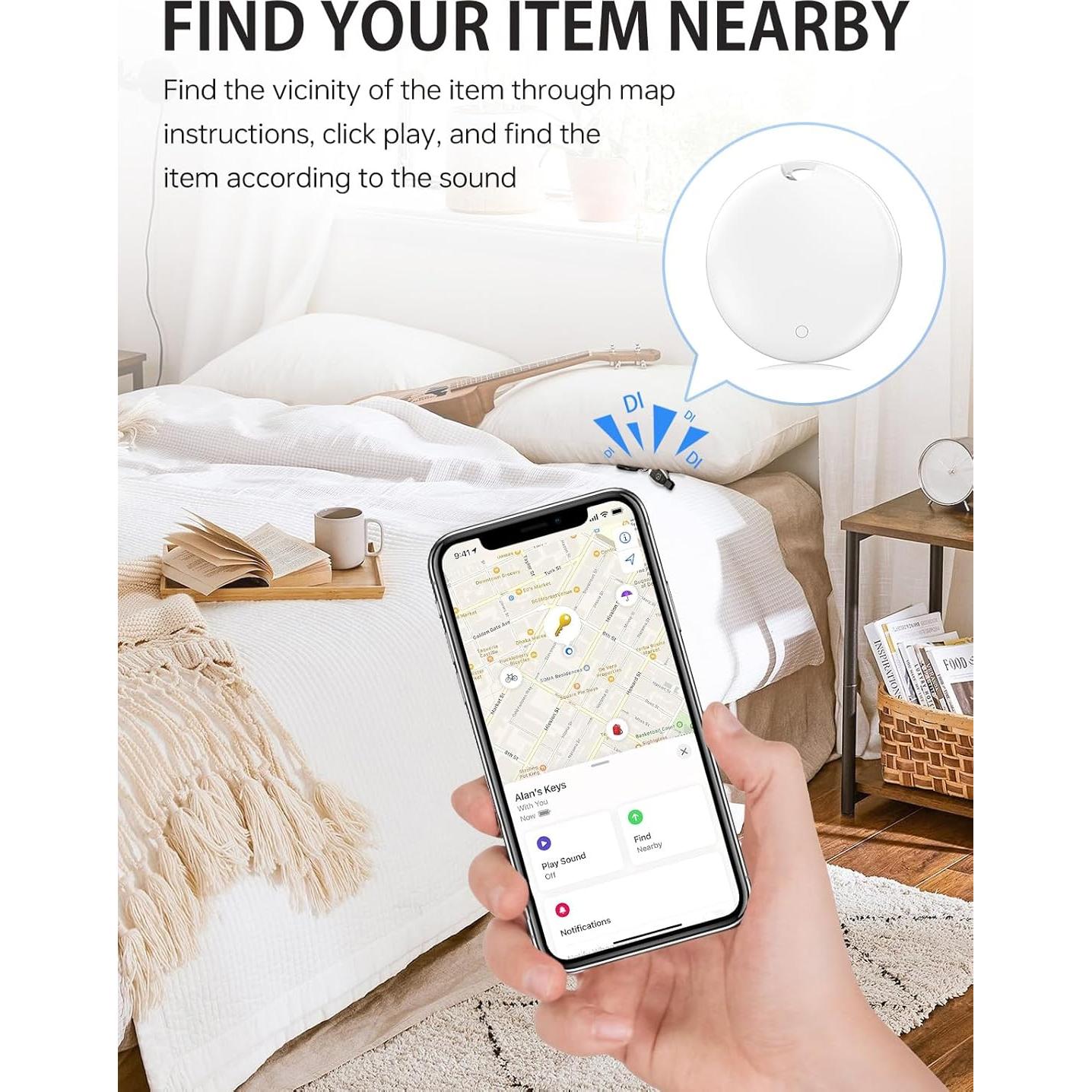 Luggage Tracker, Key Finder, Smart Bluetooth Tracker Pairs with Find My (iOS Only), Item Locator for Wallets, Keys，Louder Alert, Replaceable Battery (White)