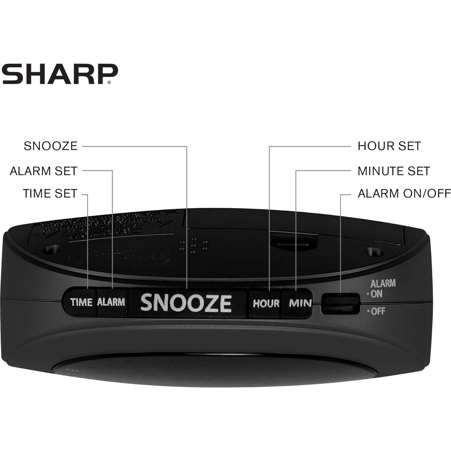 Reloj Despertador Digital SHARP Negro con Snooze y Batería