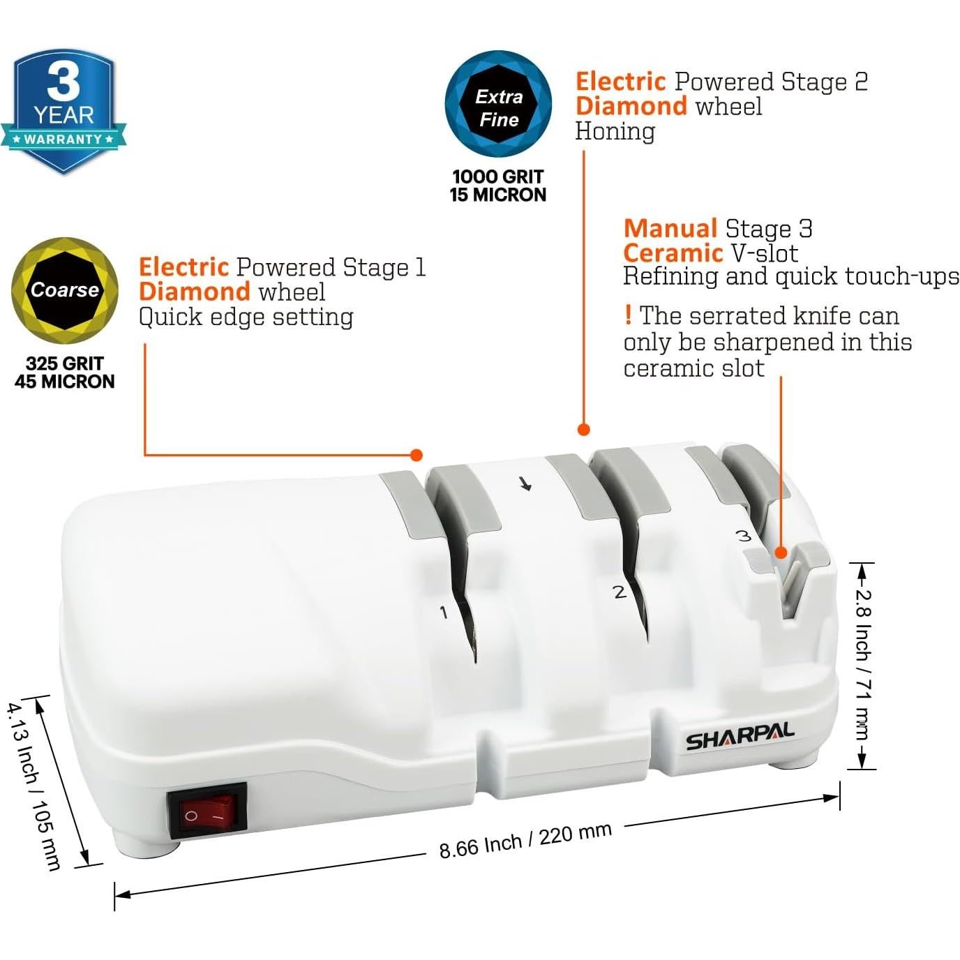 Afilador Eléctrico SHARPAL 198H 3 Etapas para Cuchillos