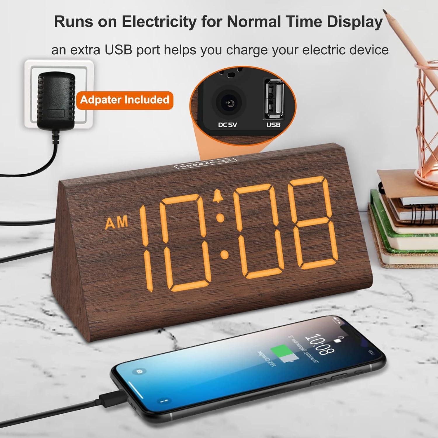 Reloj Despertador Digital DreamSky Madera con USB y Alarma