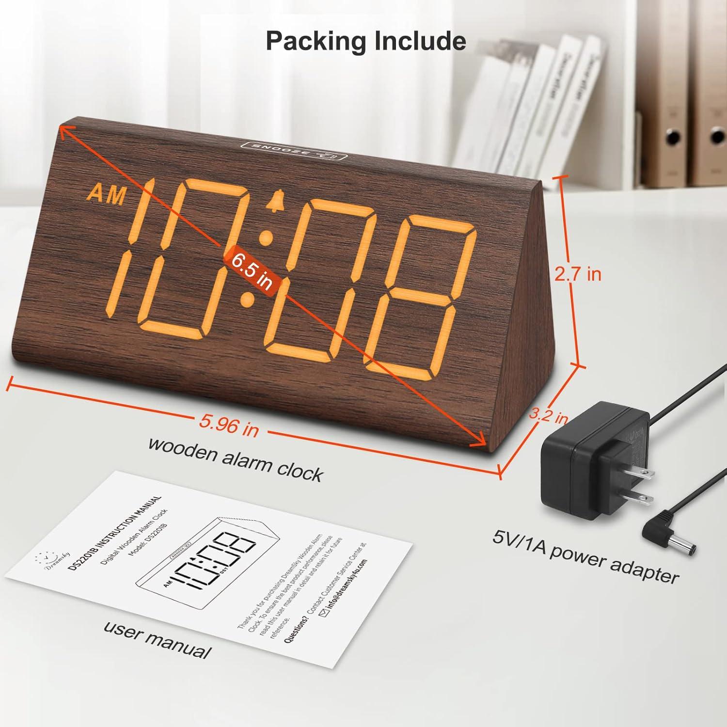 Reloj Despertador Digital DreamSky Madera con USB y Alarma