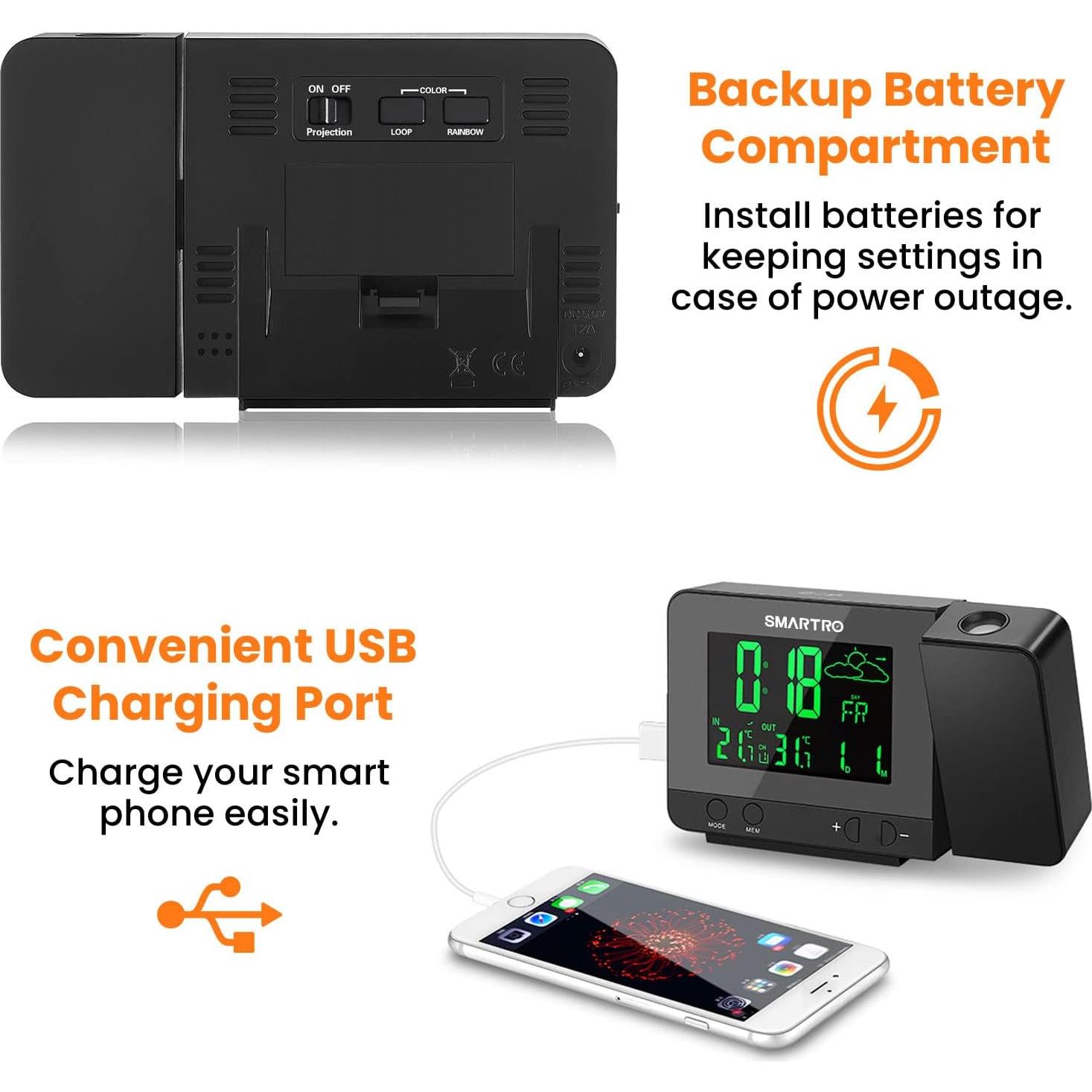 Reloj Despertador Digital SMARTRO SC31B con Proyección