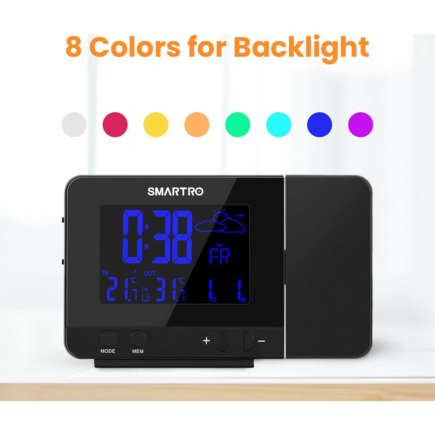 Reloj Despertador Digital SMARTRO SC31B con Proyección