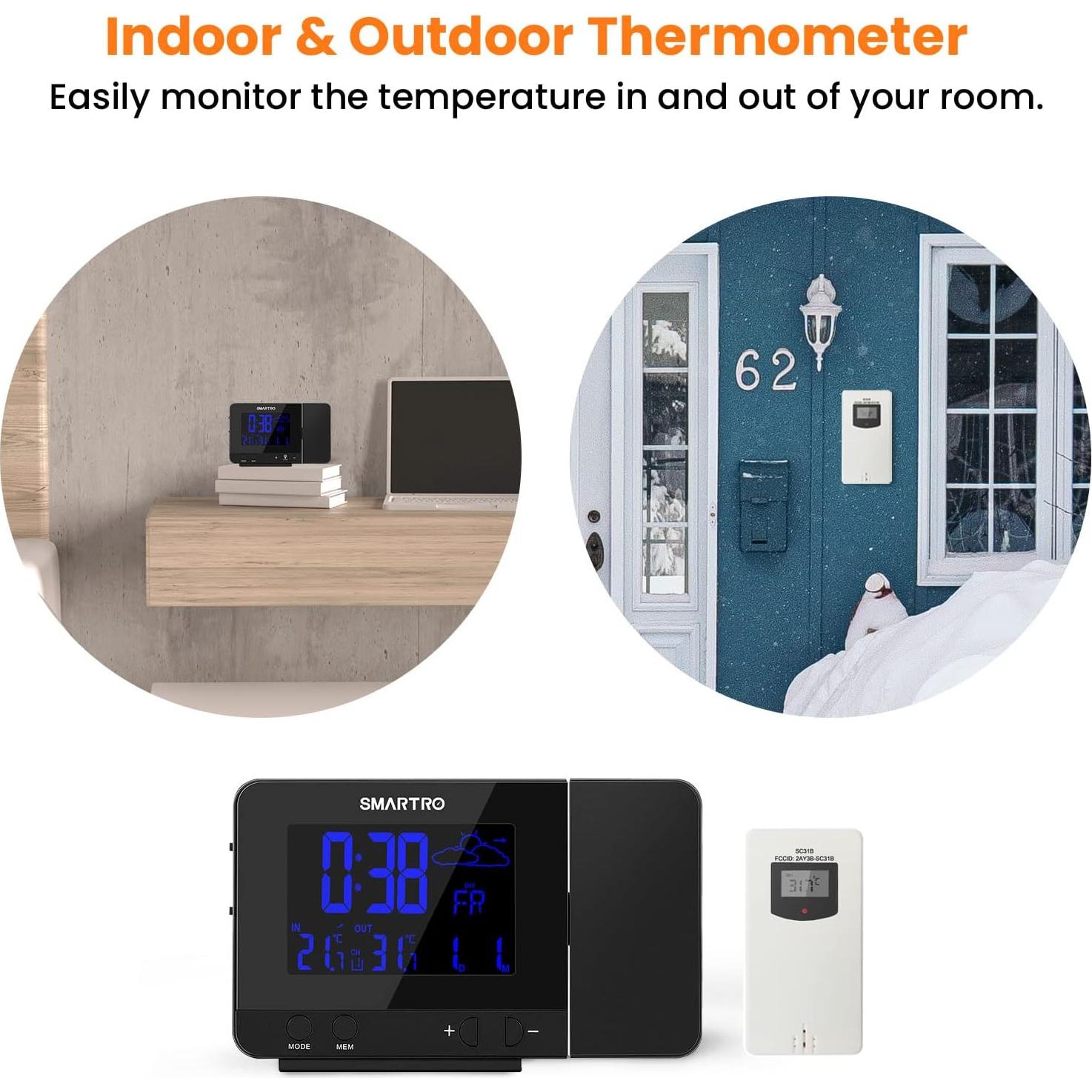 Reloj Despertador Digital SMARTRO SC31B con Proyección