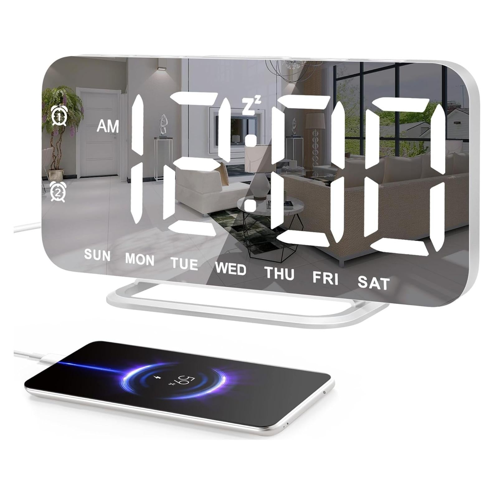 Reloj Despertador Digital JALL CH-08 Espejo Blanco USB