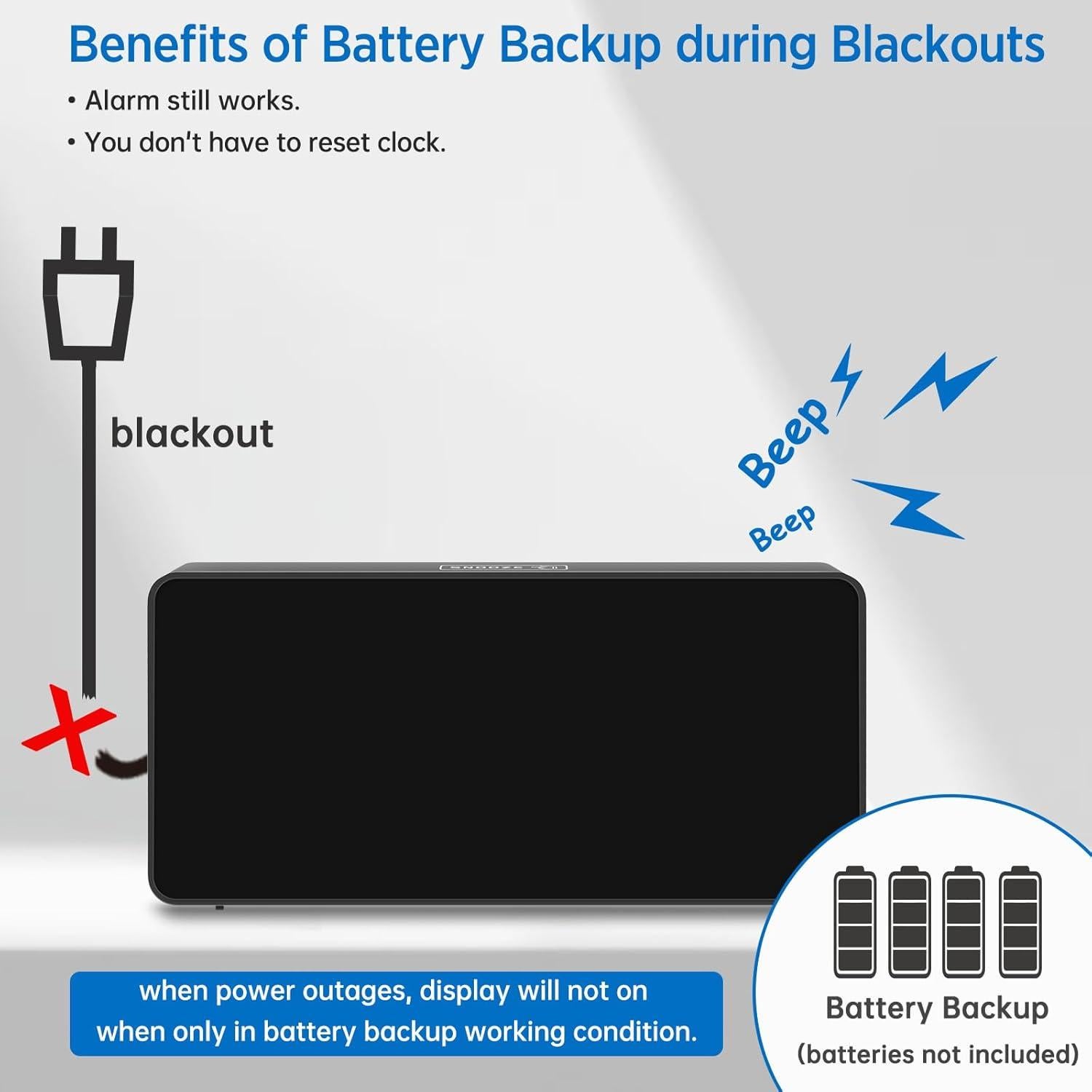 Reloj Despertador Digital Peakeep LED Grande Azul