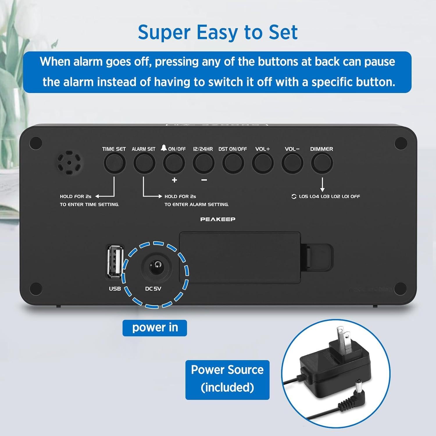 Reloj Despertador Digital Peakeep LED Grande Azul
