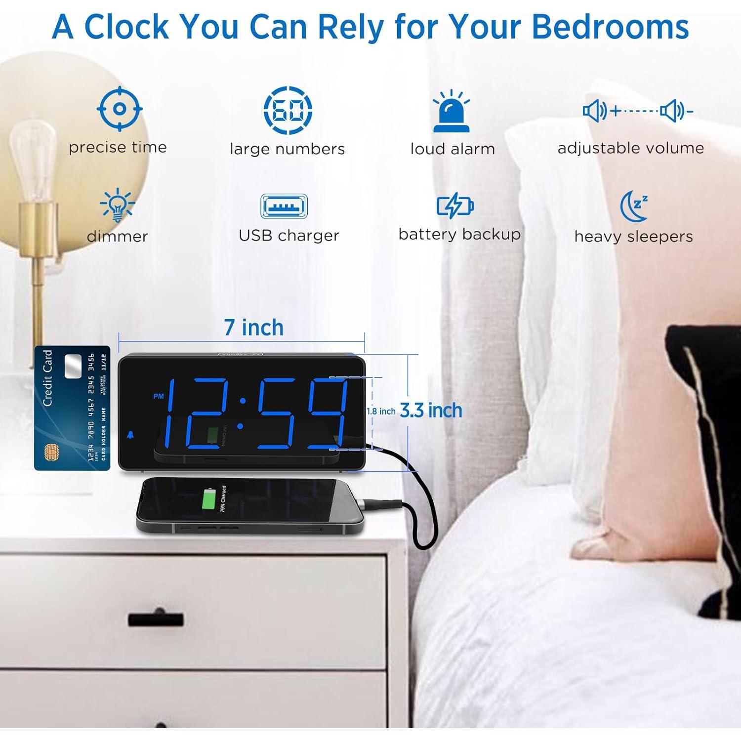 Reloj Despertador Digital Peakeep LED Grande Azul