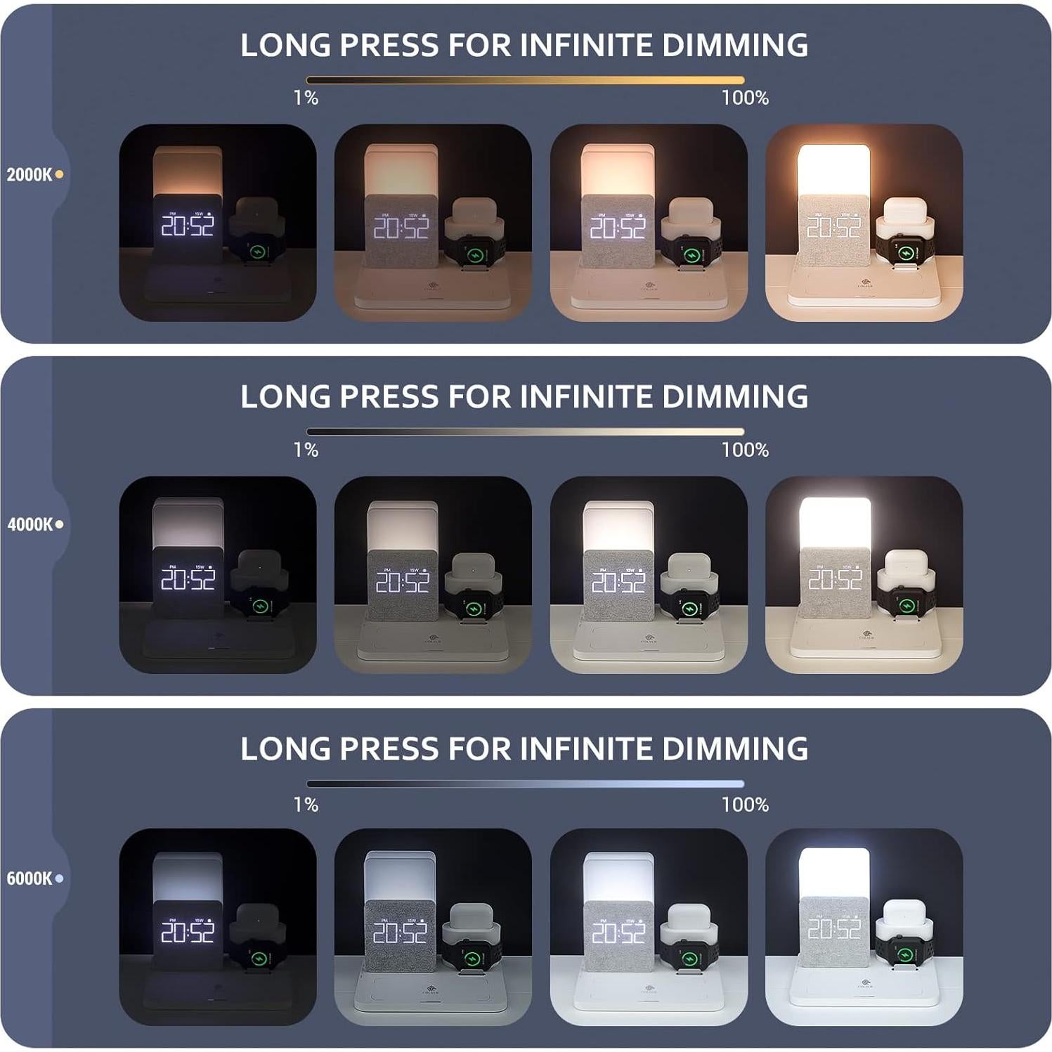 Estación de Carga Inalámbrica COLSUR 3 en 1 con Reloj