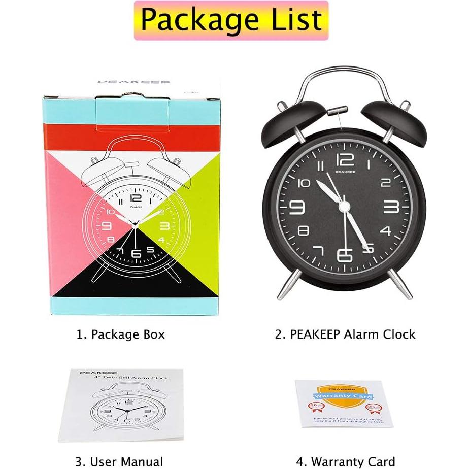 Reloj Despertador Peakeep Campana Doble 10 cm Retro