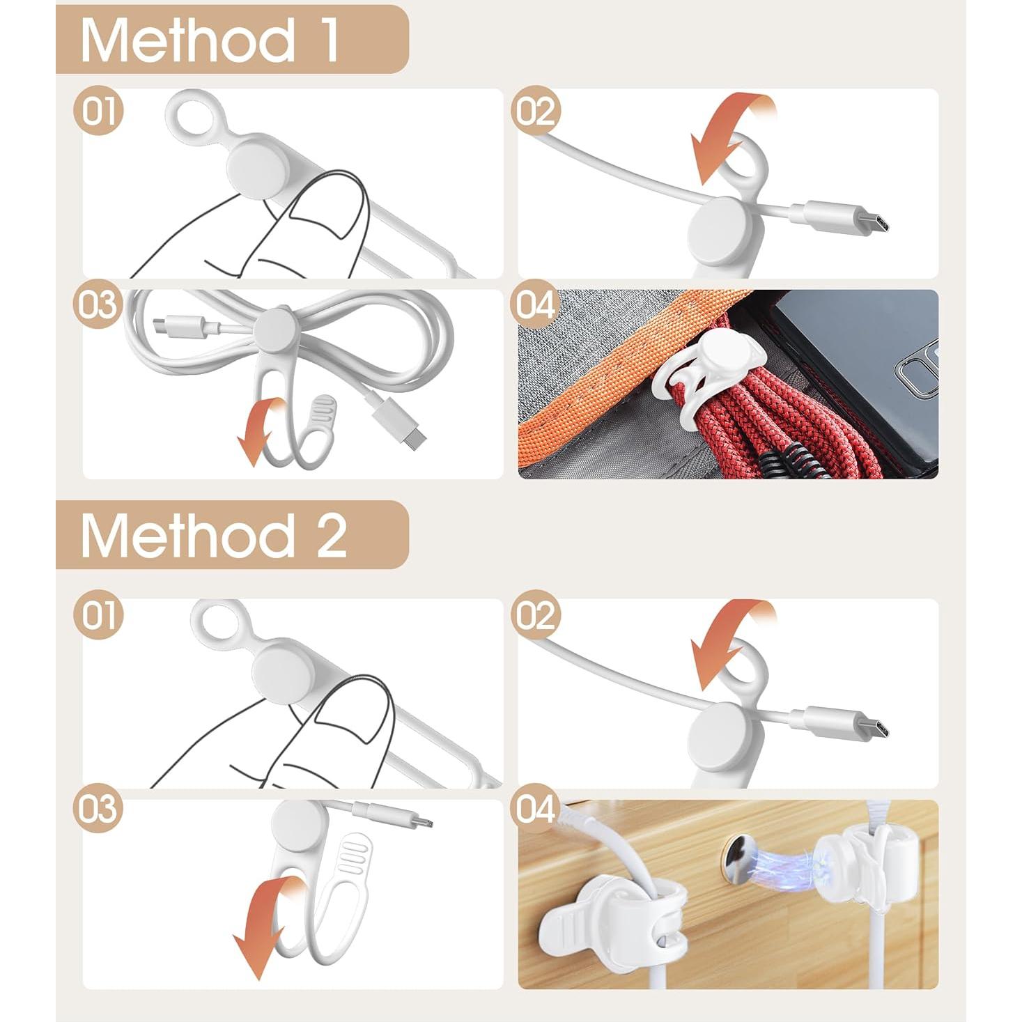 Organizador de Cables Magnético Nearockle 8 Piezas Silicona Blanco