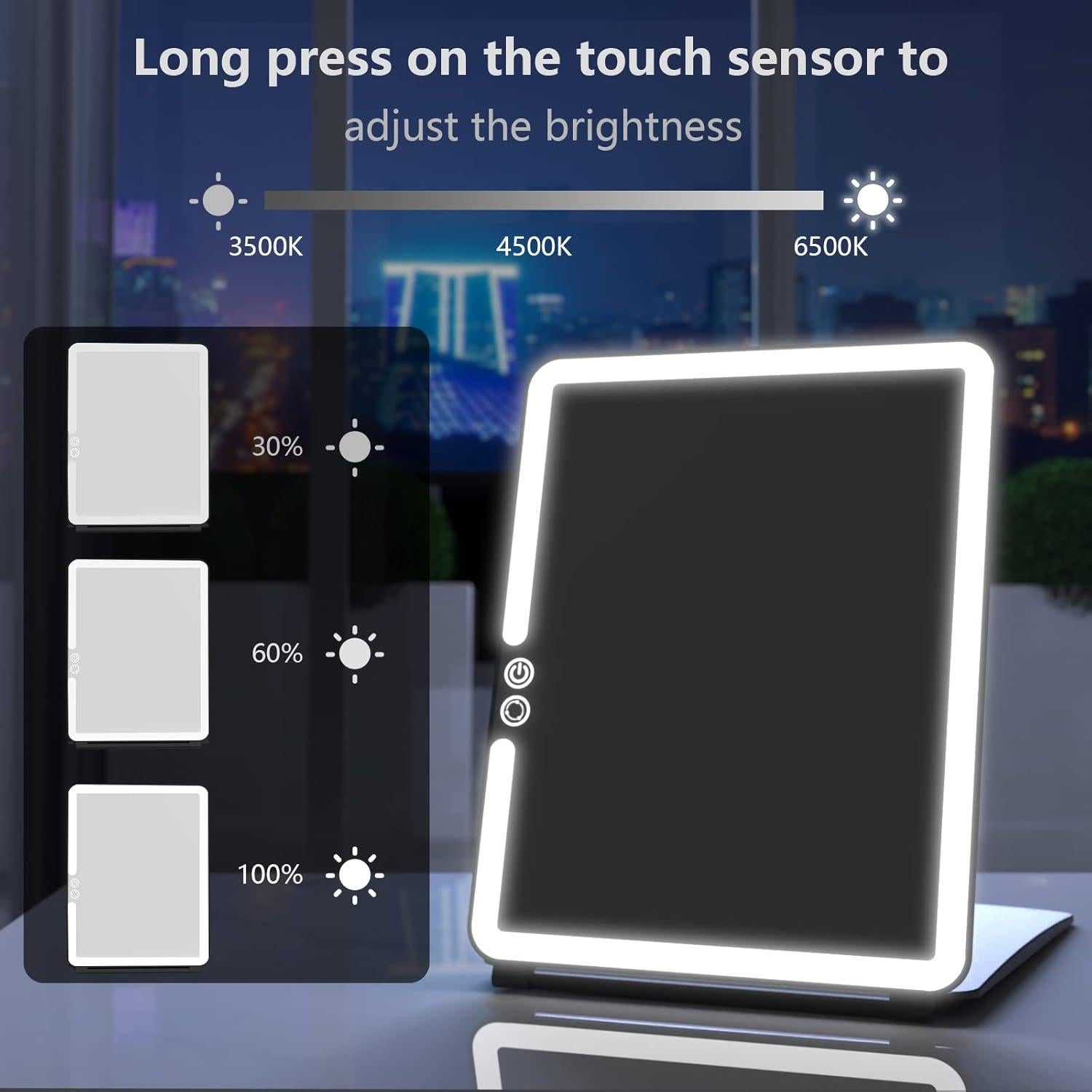 Espejo de Maquillaje Plegable WEILY con 72 Luces LED y Pantalla Táctil