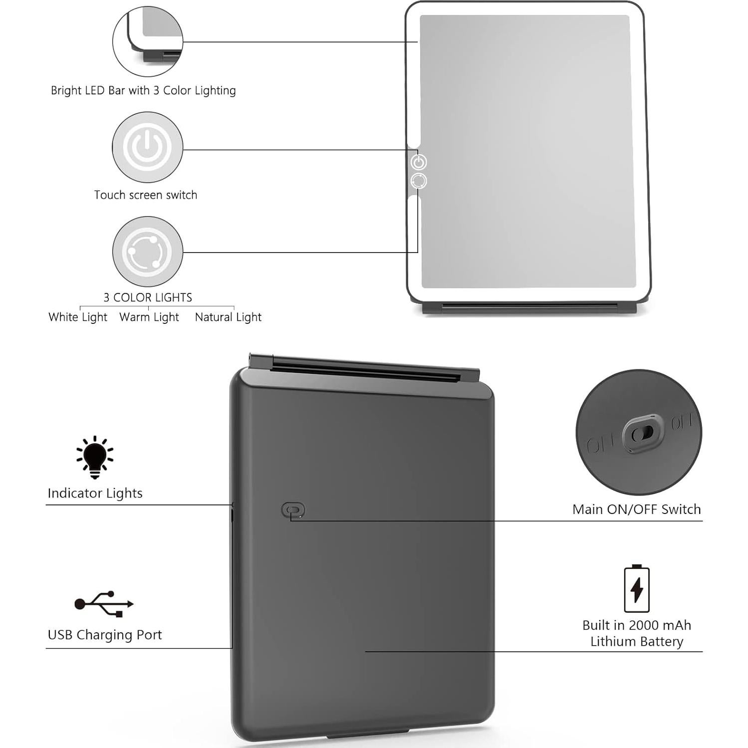 Espejo de Maquillaje Plegable WEILY con 72 Luces LED y Pantalla Táctil