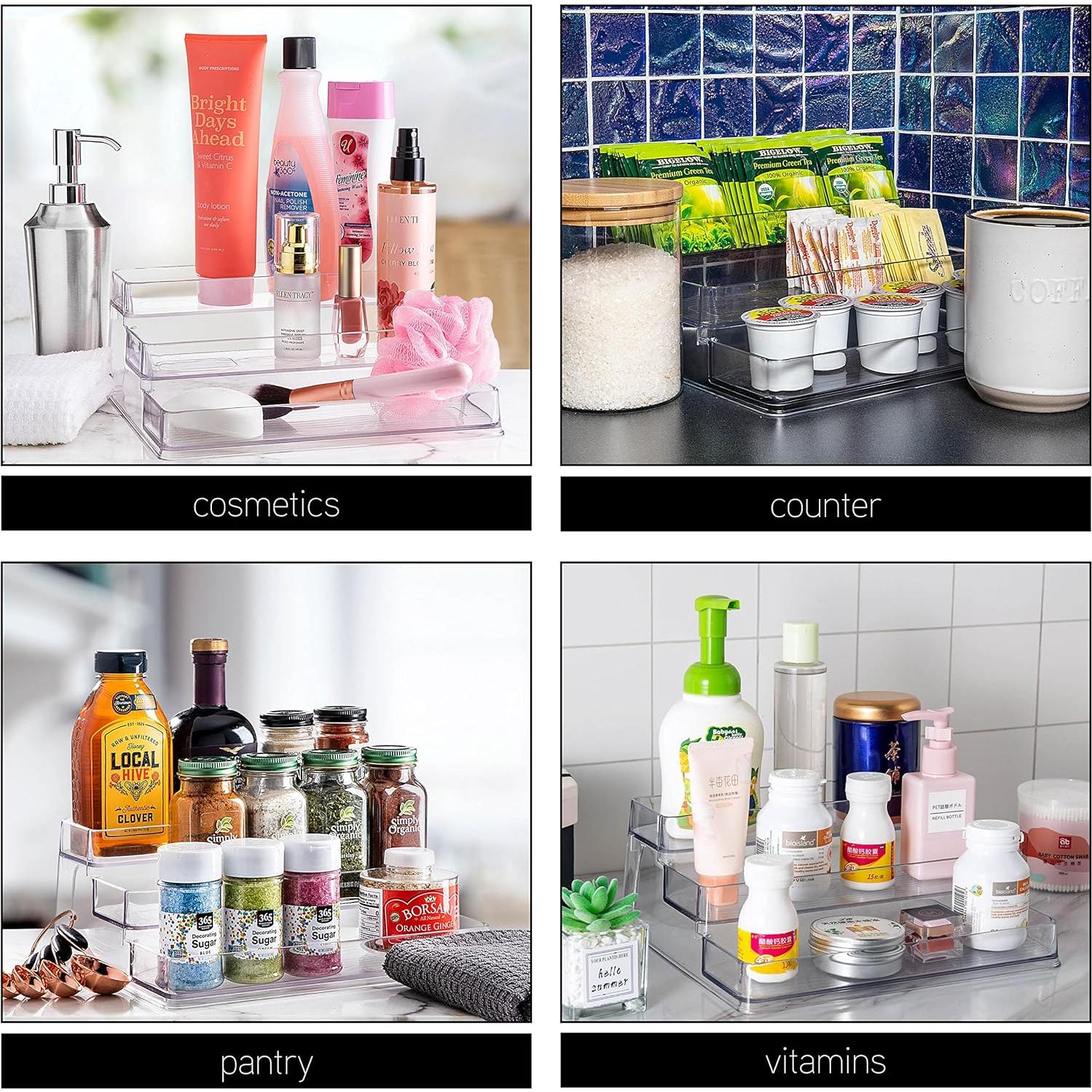 SIMPLEMADE 3-Tier Spice Rack Organizer - Versatile Storage Shelf for Kitchen, Bathroom, Bedroom & Office, Set of 2, Clear