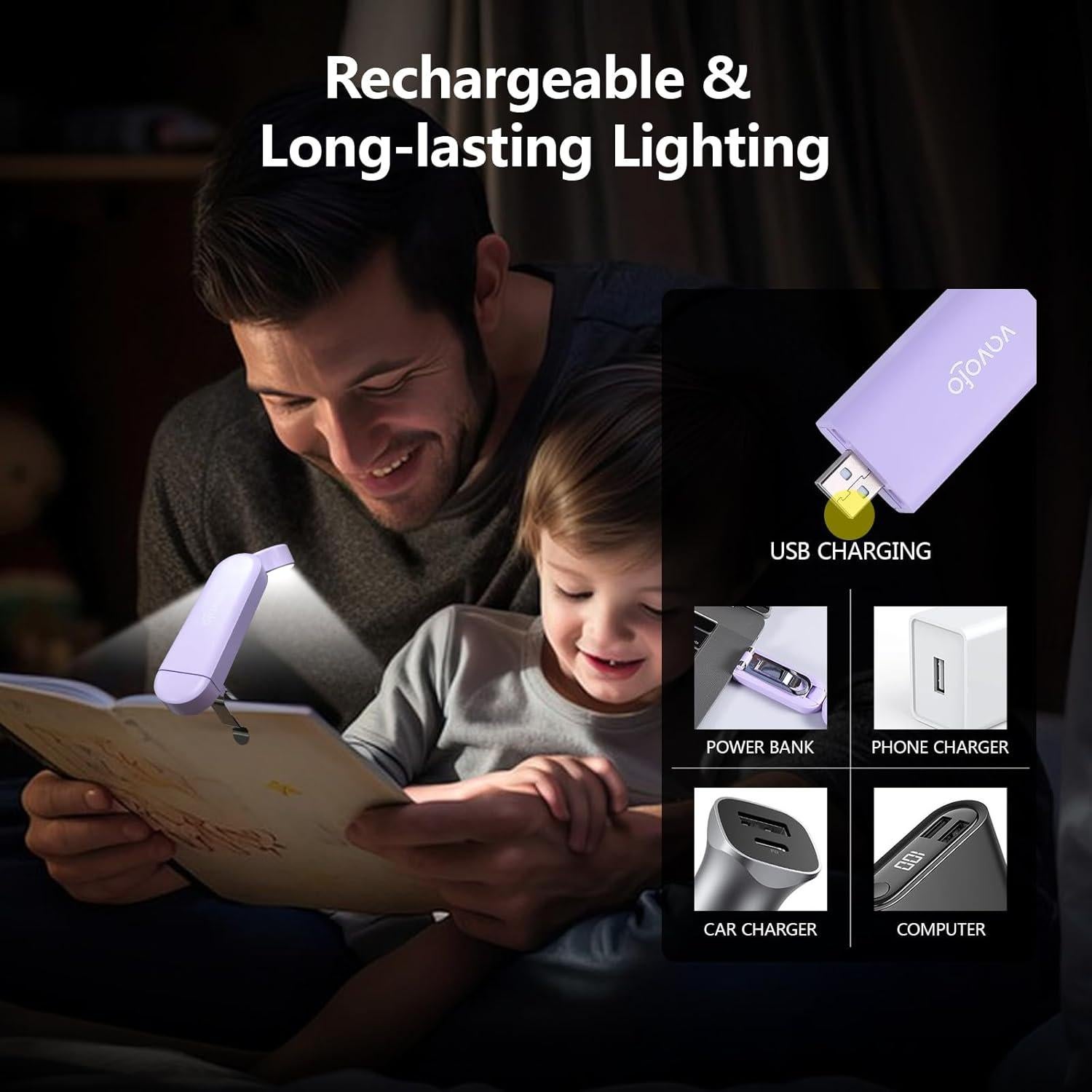 Luz de Libro Recargable VAVOFO KM-6776 6 Modos LED Ámbar