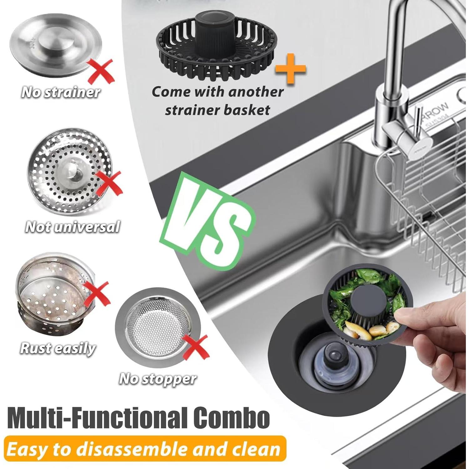 Colador de desagüe de fregadero Anlige 3 en 1 negro