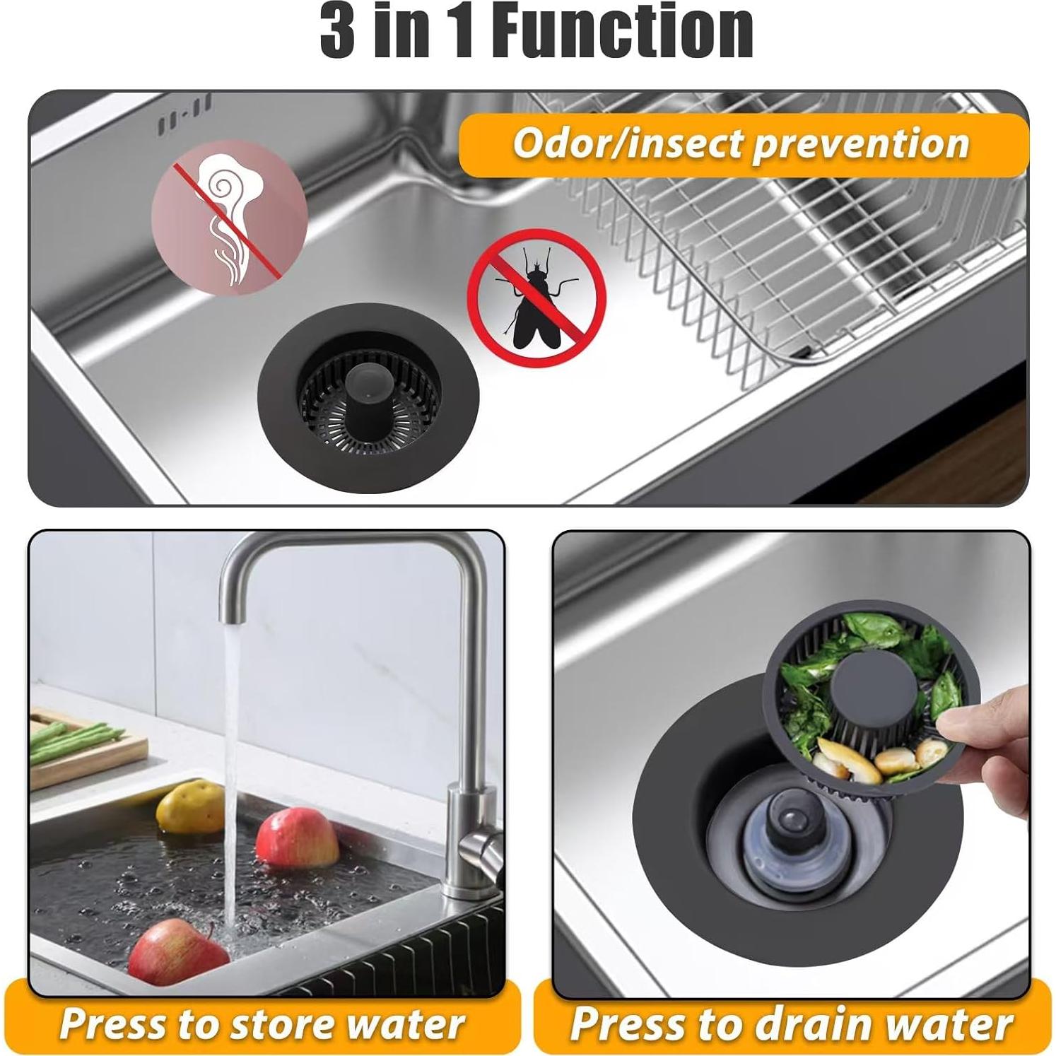 Colador de desagüe de fregadero Anlige 3 en 1 negro