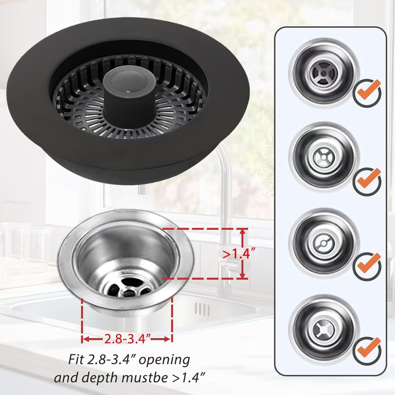 Colador de desagüe de fregadero Anlige 3 en 1 negro