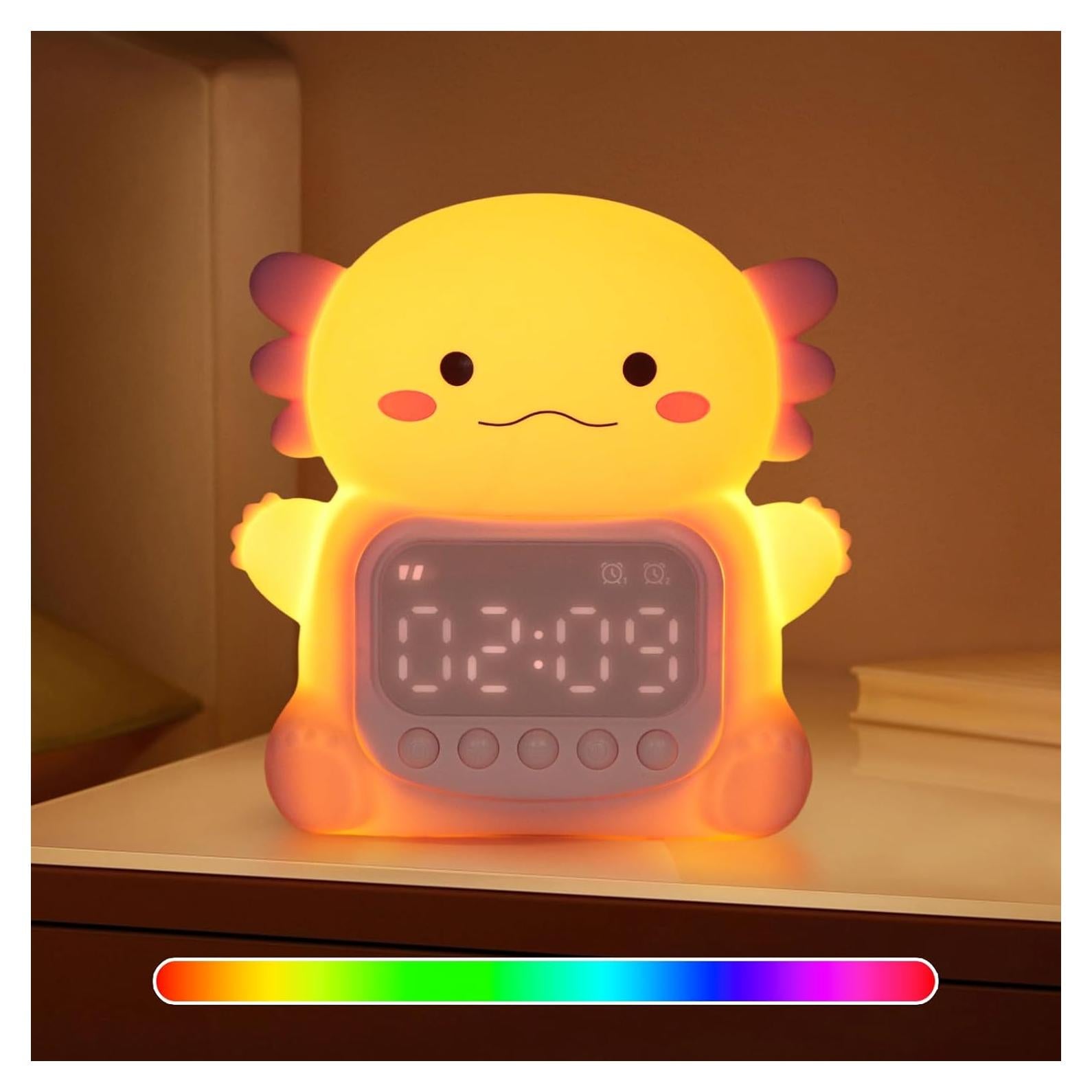 Reloj Despertador Digital Yiliaw Axolotl Rosa con Luz 7 Colores