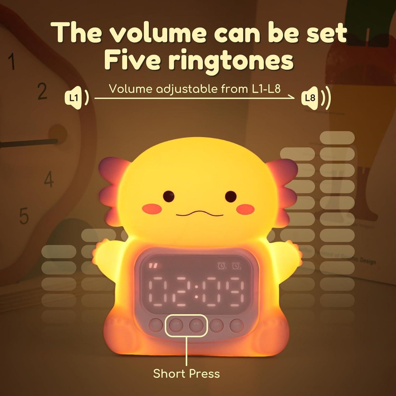 Reloj Despertador Digital Yiliaw Axolotl Rosa con Luz 7 Colores