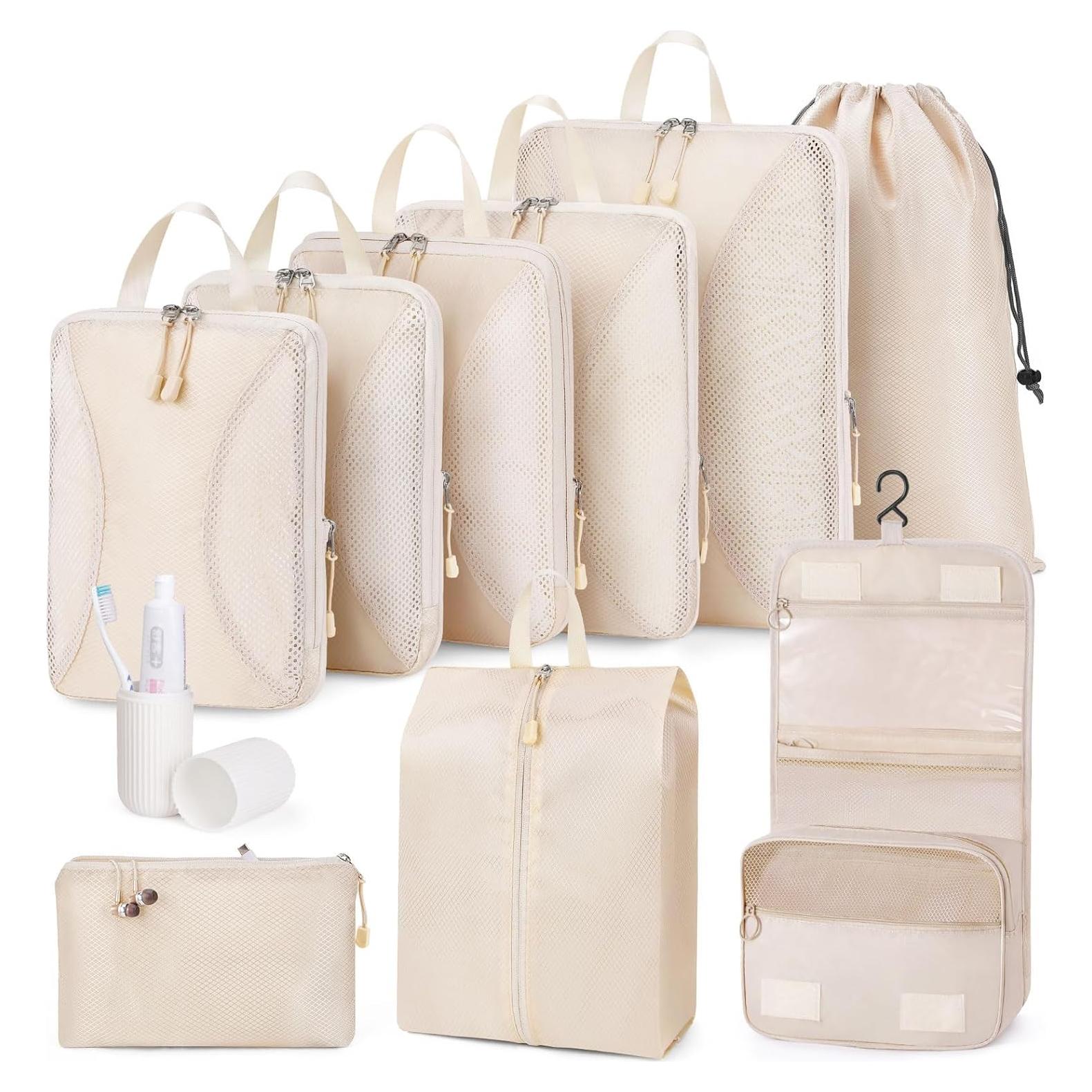 Cubos de Compresión TRMFUSA 10 Piezas Beige para Viaje